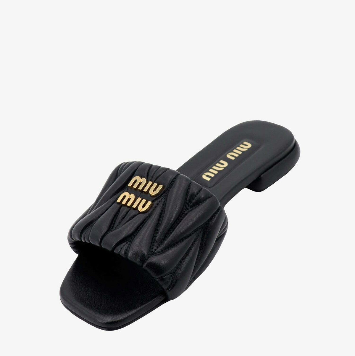 Miu Sandal Black MatelassÃ© Leather