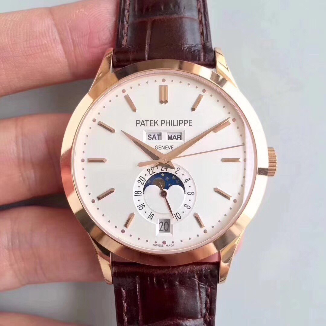 PATEK CALATRA MOONPHSE ANNUAL CALENDAR ROSE GOLD WHITE DIAL