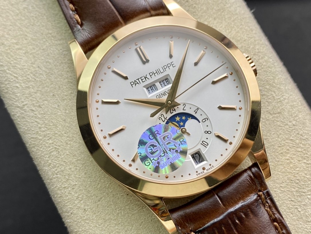 PATEK CALATRAVA MOONPHASE ANNUAL CALENDAR GOLD CASE WHITE DIAL