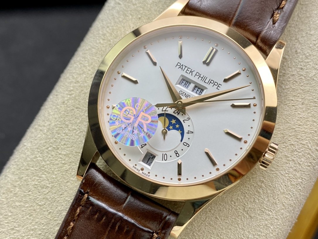 PATEK CALATRAVA MOONPHASE ANNUAL CALENDAR GOLD CASE WHITE DIAL