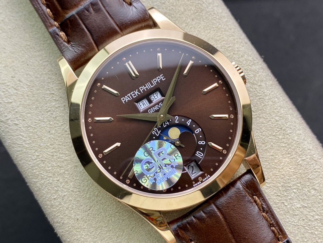 PATEK CALATRAVA MOONPHASE ANNUAL CALENDAR GOLD CASE BROWN DIAL