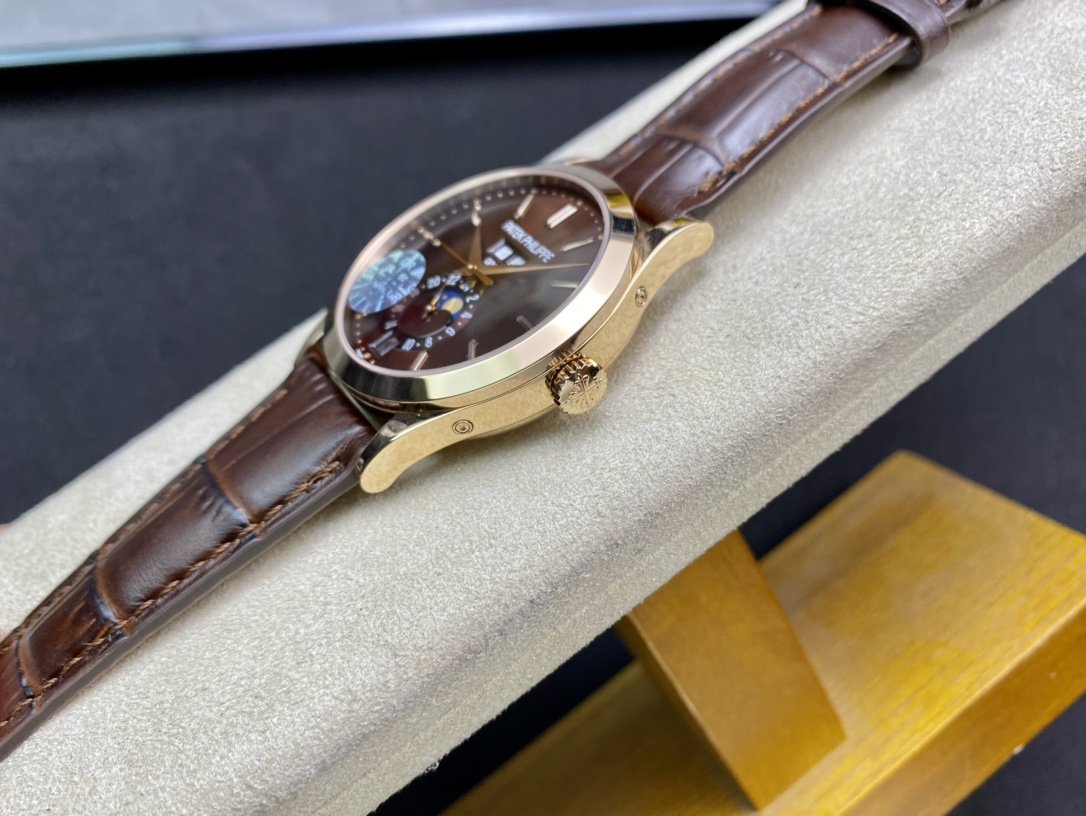 PATEK CALATRAVA MOONPHASE ANNUAL CALENDAR GOLD CASE BROWN DIAL