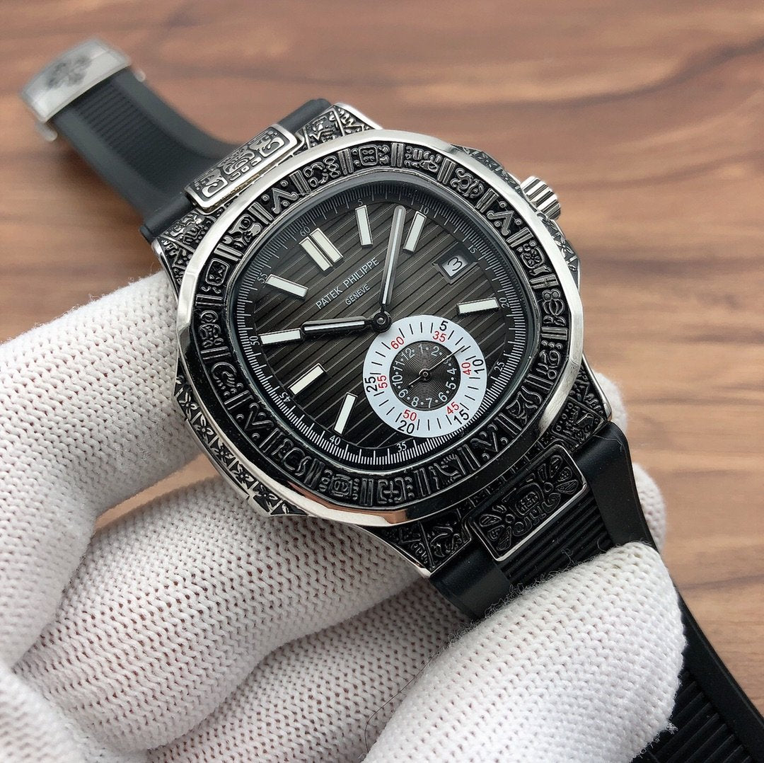 PATEK NAUTILUS SECONDTIME WHITE GOLD HAND ENGRAVED