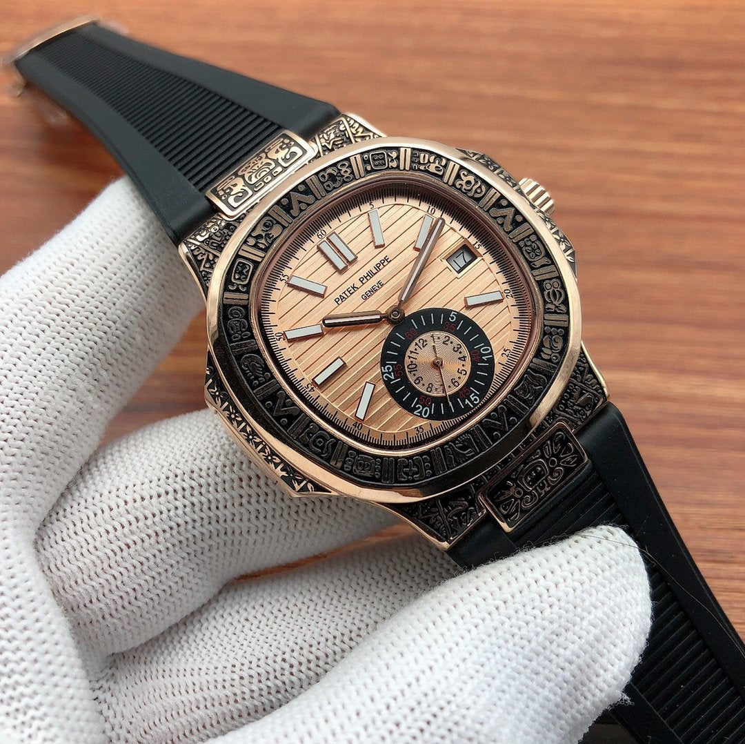 PATEK NAUTILUS SECONDTIME GOLD HAND ENGRAVED