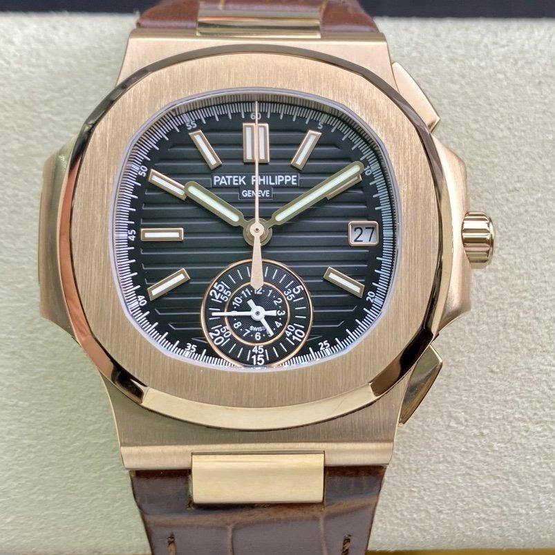 PATEK NAUTILUS 5980/1AR-001 ROSE GOLD CHRONOGRAPH BLUE DIAL LEATHER