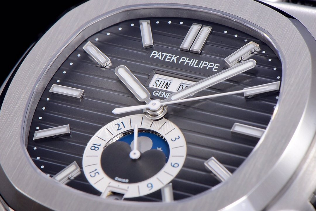 PATEK NAUTILUS MOONPHASE ANNUAL CALENDAR BLACK DIAL LEATHER