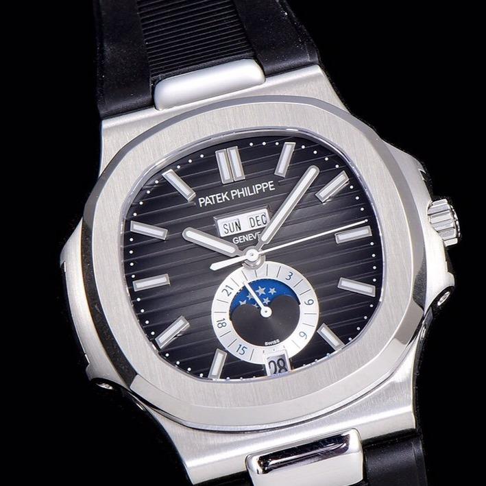 PATEK NAUTILUS MOONPHASE ANNUAL CALENDAR BLACK DIAL RUBBER