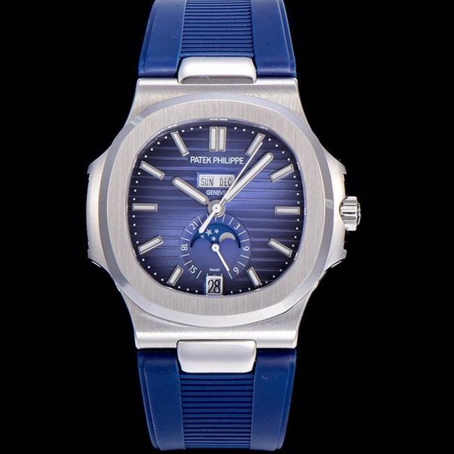 PATEK NAUTILUS MOONPHASE ANNUAL CALENDAR BLUE DIAL RUBBER