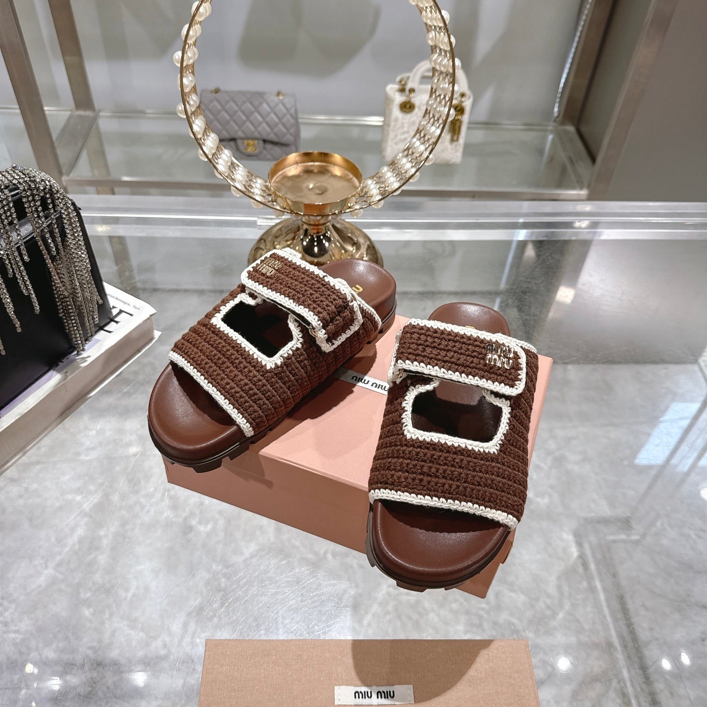 Miumiu 25 Sandal Brown Woven Sheepskin 174741