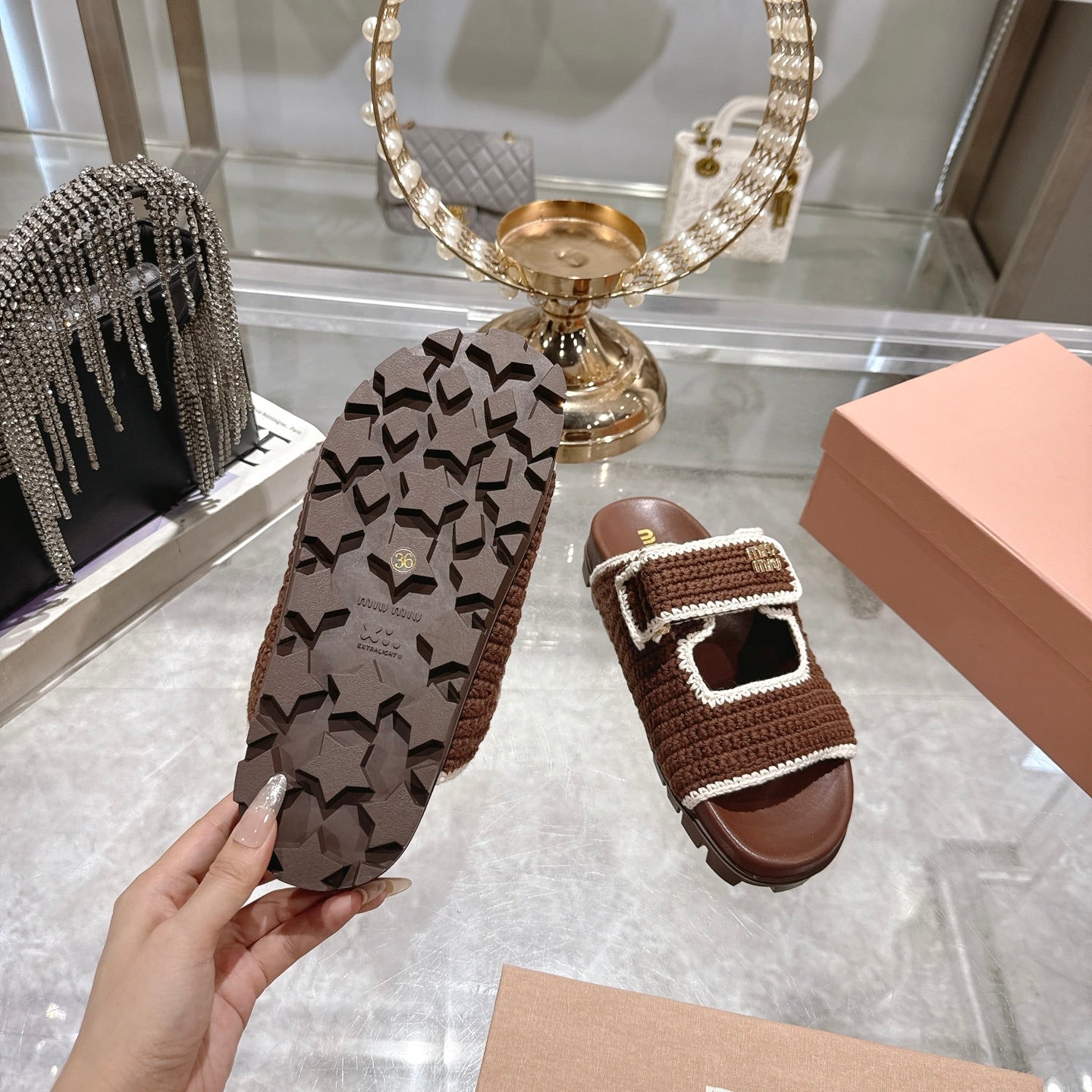 Miumiu 25 Sandal Brown Woven Sheepskin 174741