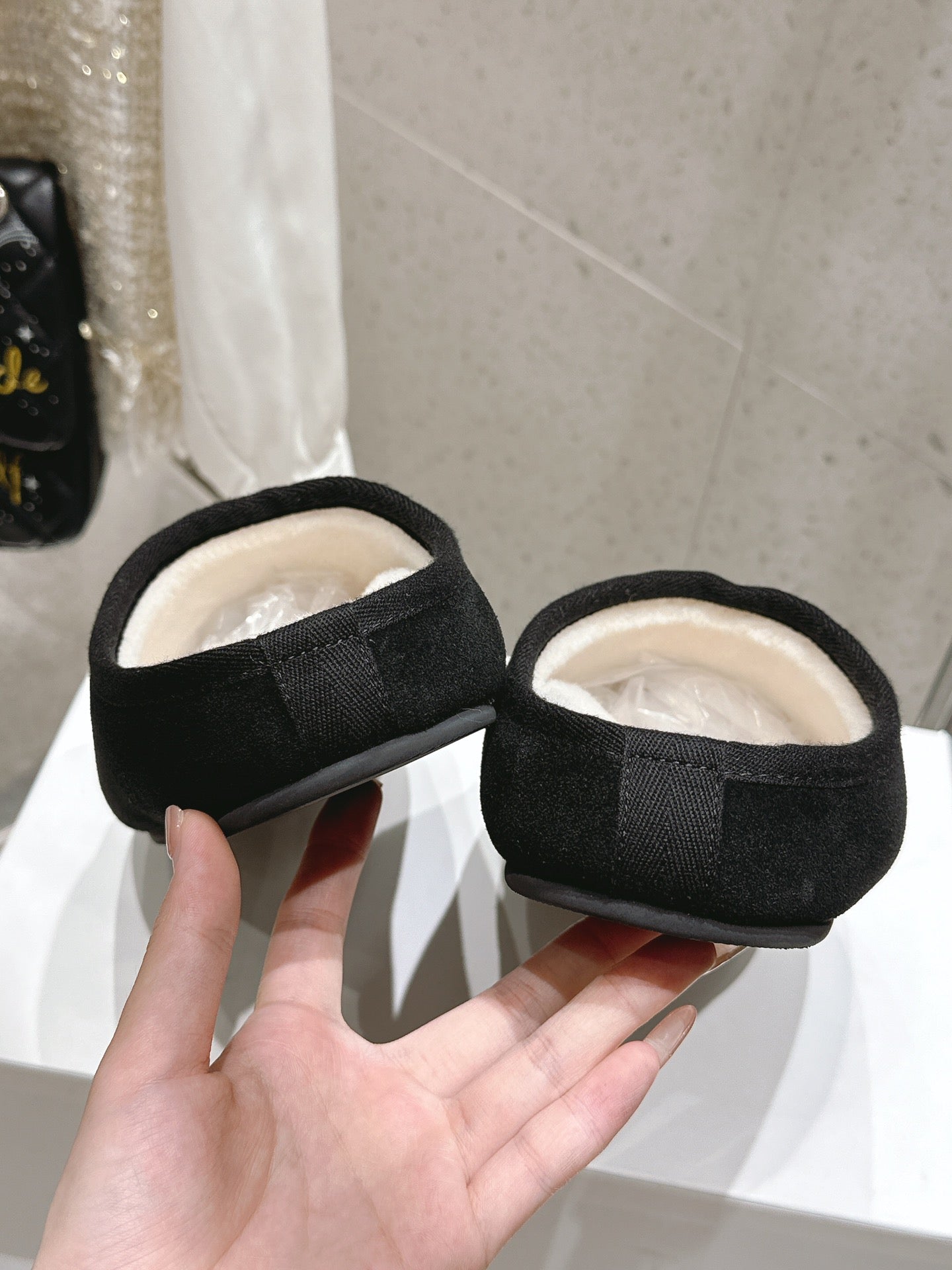 The Row Slipper Black White Cowhide Wool 402119