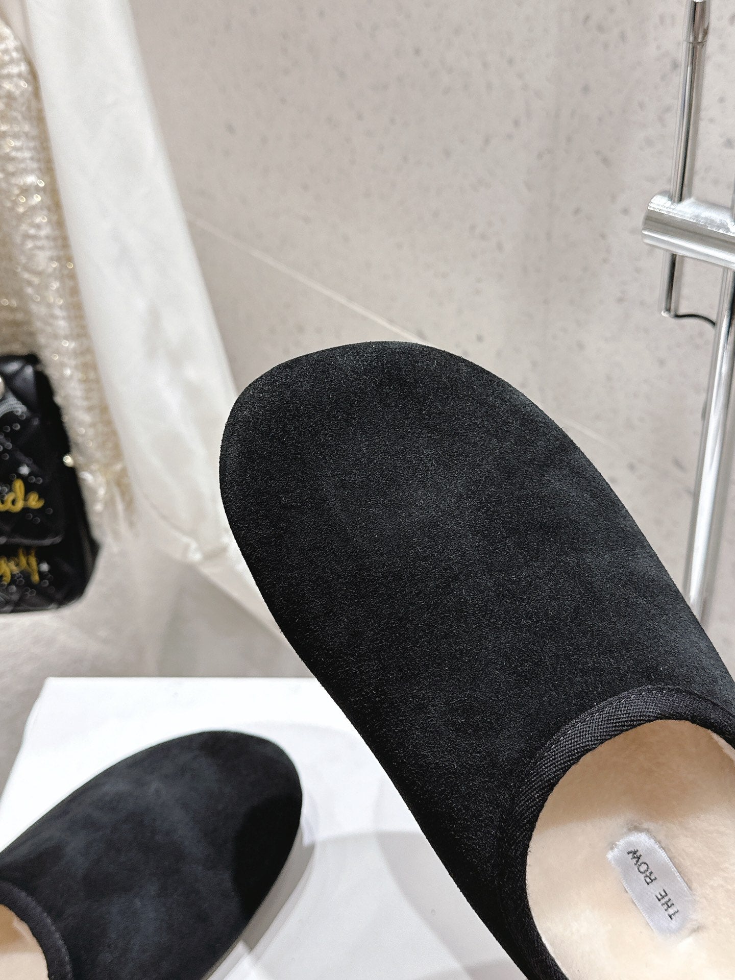 The Row Slipper Black White Cowhide Wool 402119