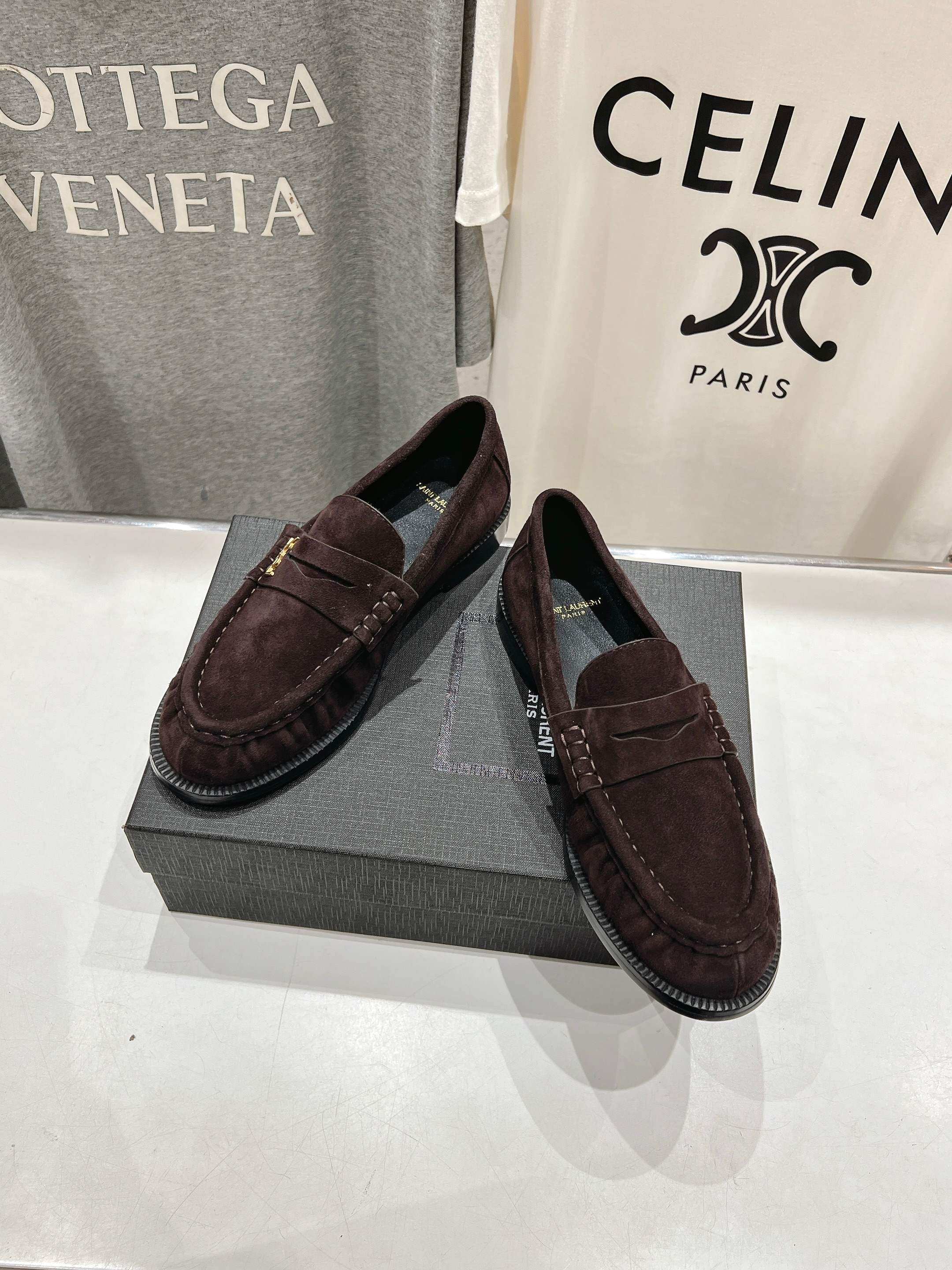 YSL 25 Loafer Brown Black Cowhide Suede 173109