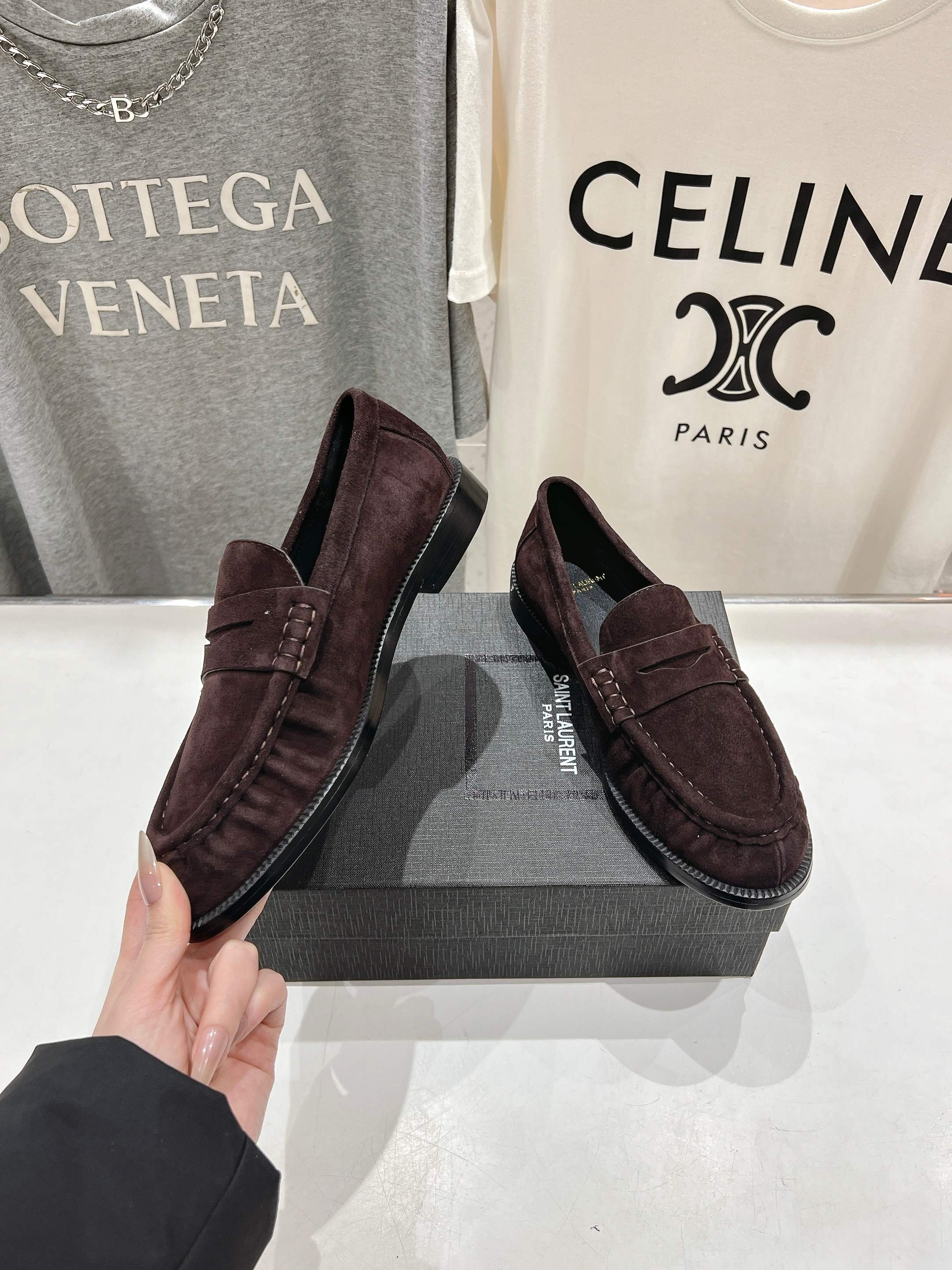 YSL 25 Loafer Brown Black Cowhide Suede 173109