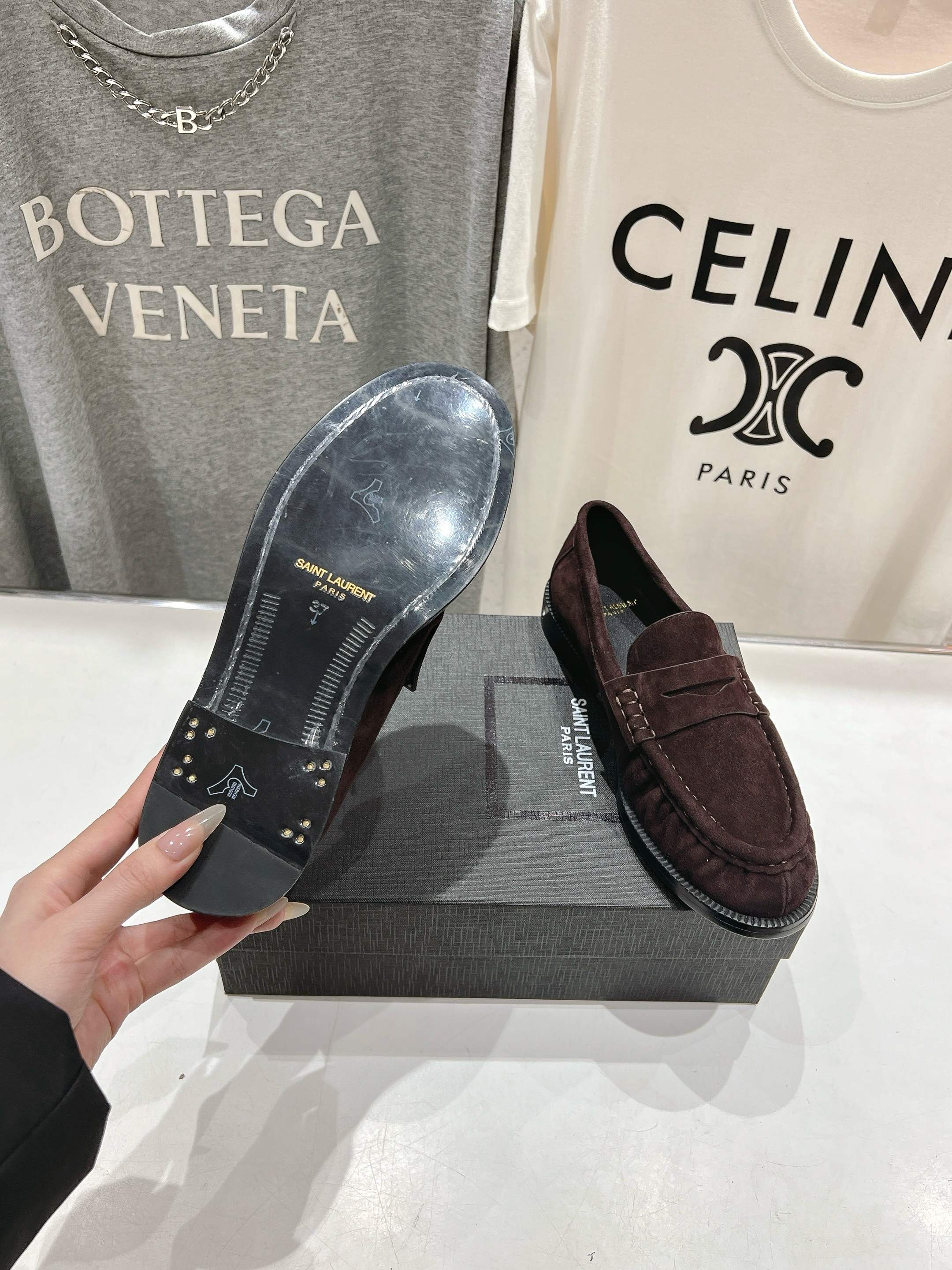 YSL 25 Loafer Brown Black Cowhide Suede 173109