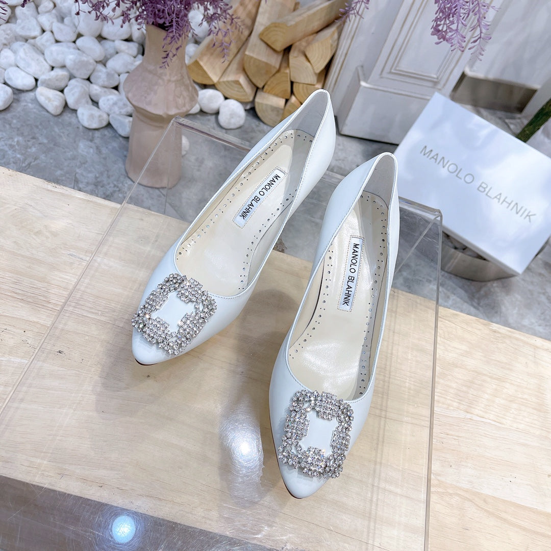 Manolo Blahnik Pump White Cowhide 212044