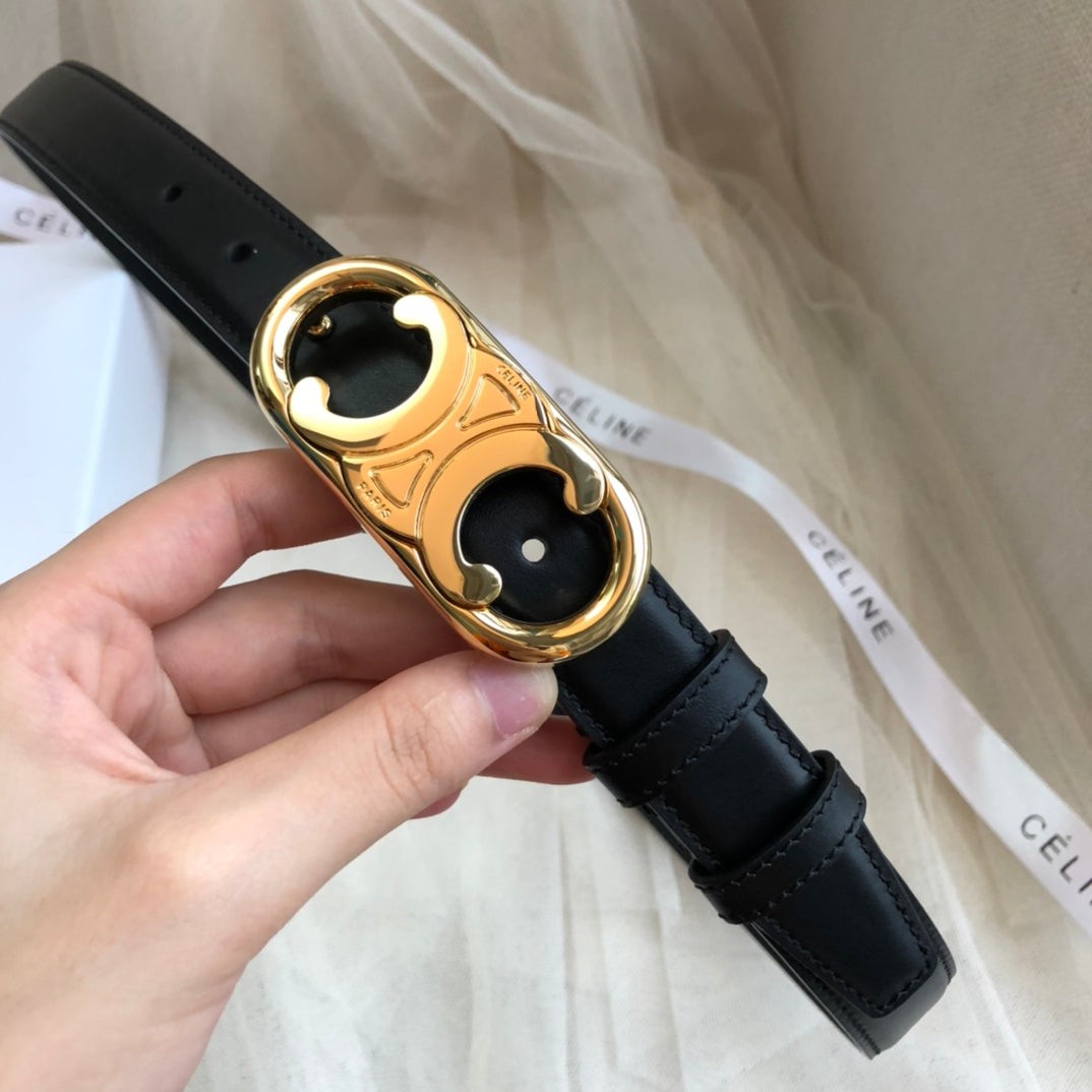 CL Gold 25mm Triomphe Enamel Black Calfskin 562438