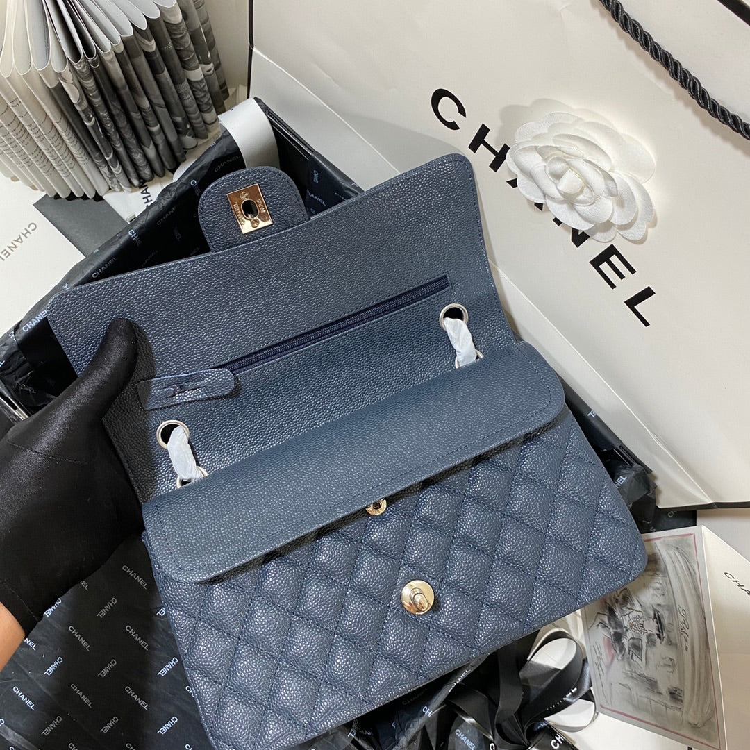 flap bag medium dark blue caviar shw