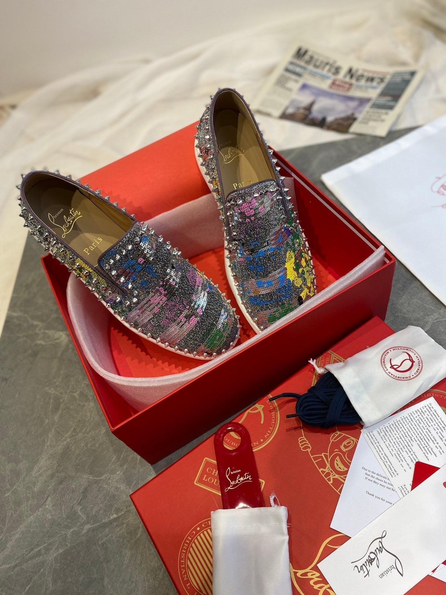 CL Loafers Multicolor Fabric and Spikes 242382