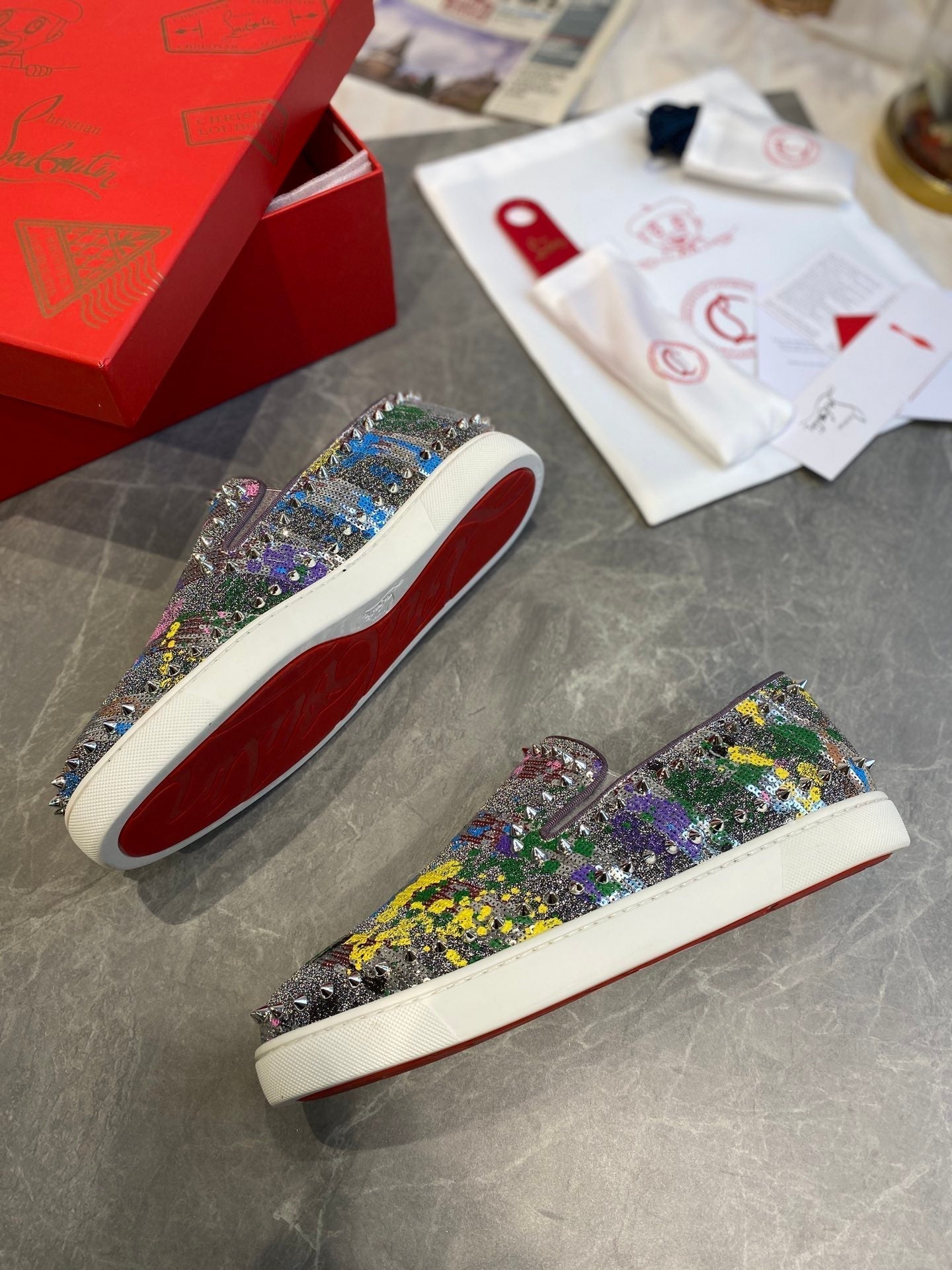 CL Loafers Multicolor Fabric and Spikes 242382