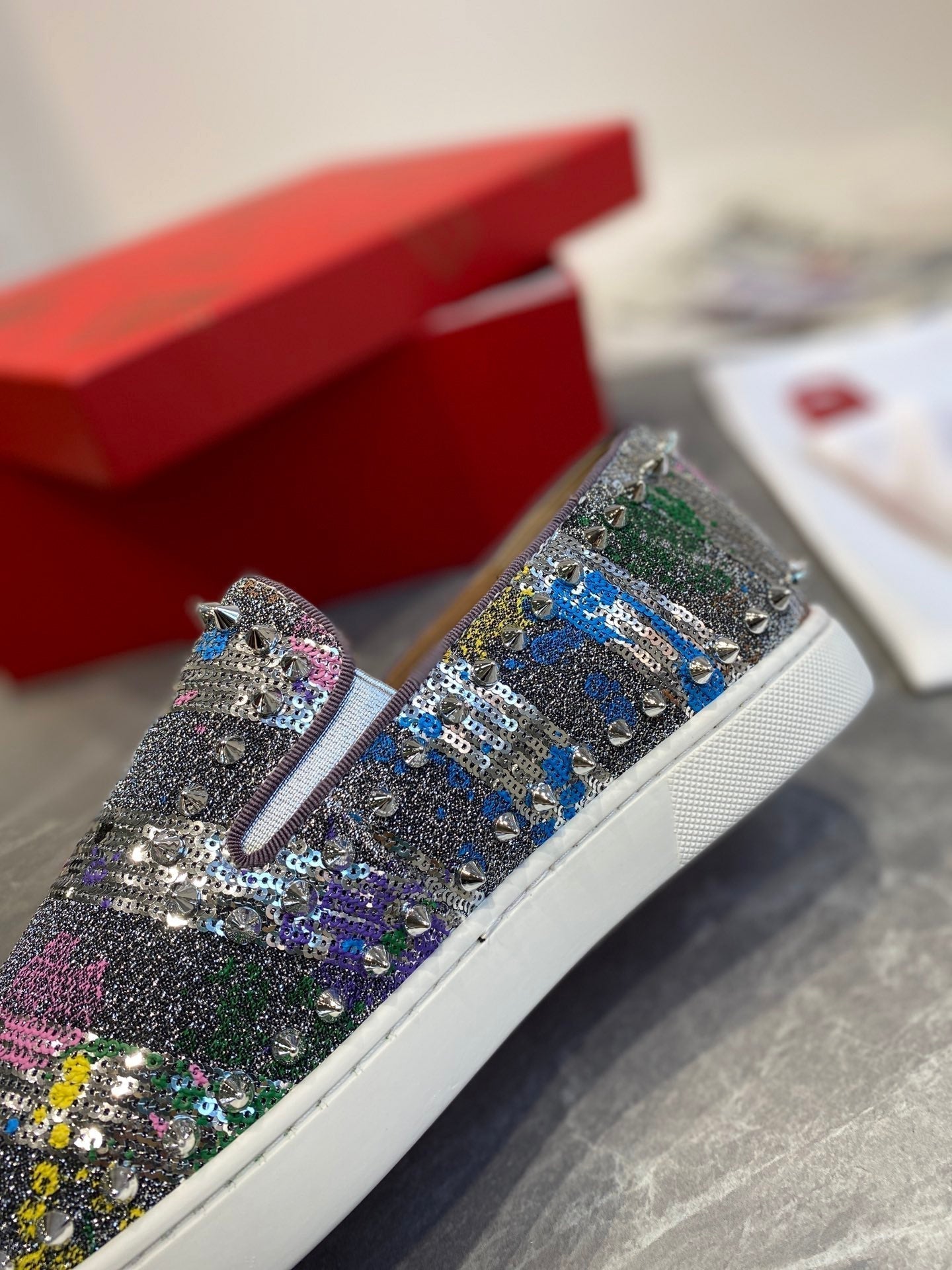 CL Loafers Multicolor Fabric and Spikes 242382