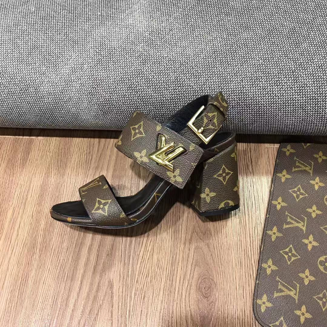LV Horizon Ankle Strap Sandals 75mm Dark Brown Calfskin
