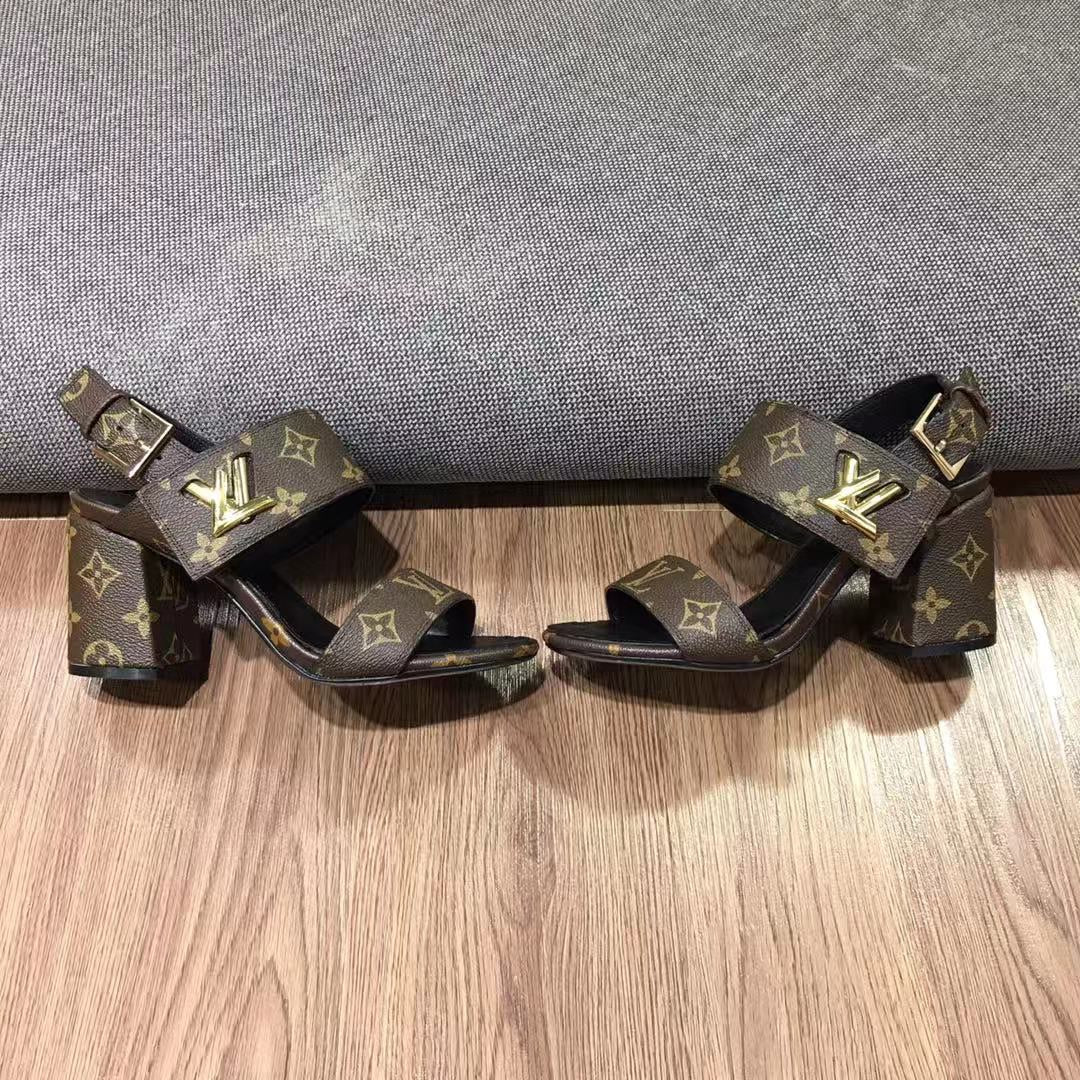 LV Horizon Ankle Strap Sandals 75mm Dark Brown Calfskin