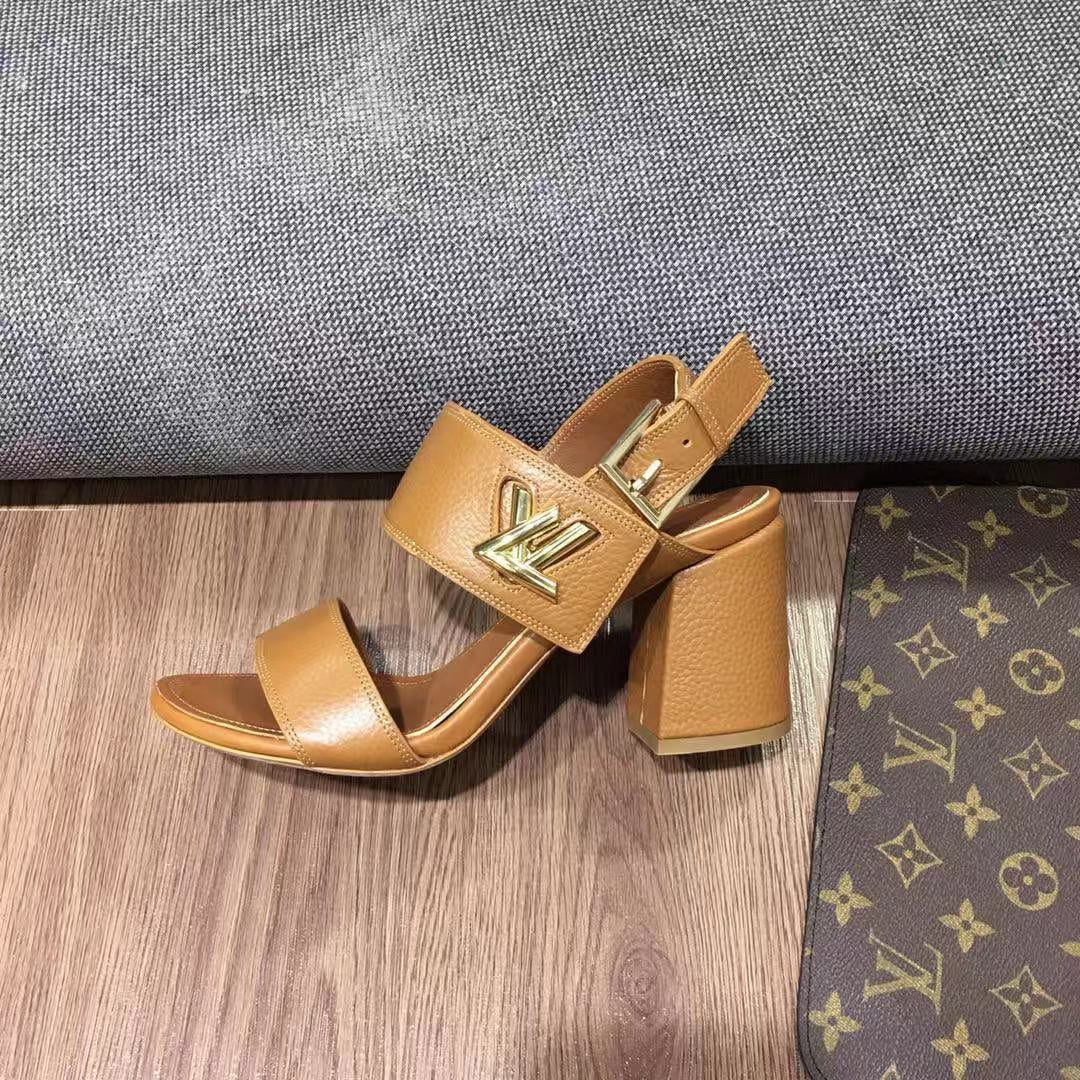 LV Horizon Ankle Strap Sandals 75mm Brown Yellow Calfskin