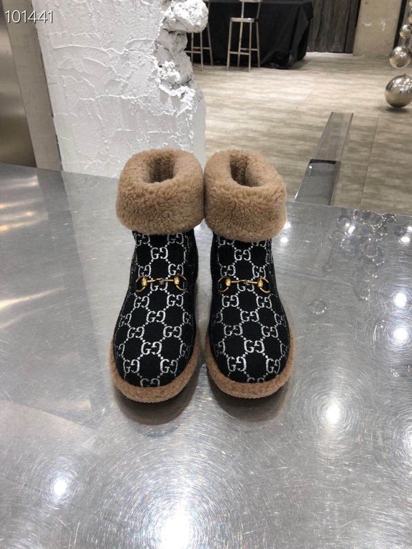 Gucci 2025 Monogram Boot Black White Beige Wool 564783