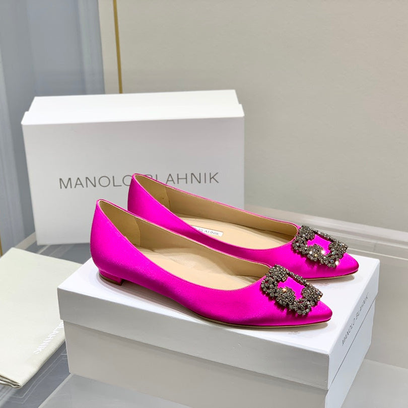 Manolo Diamond Buckle Pumps Dark Pink Silk 327502
