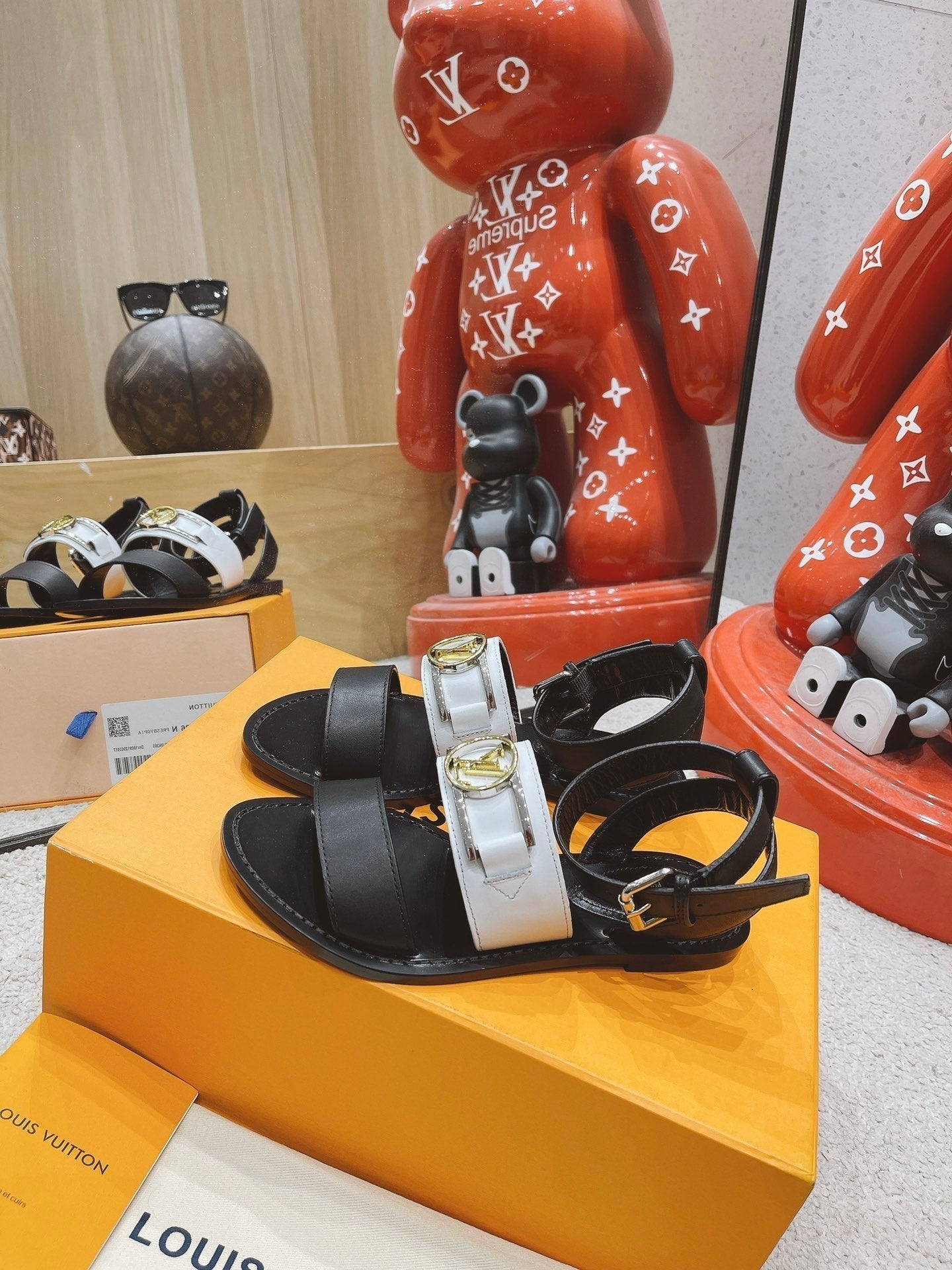 LV Academy Flat Sandal Black White Cowhide