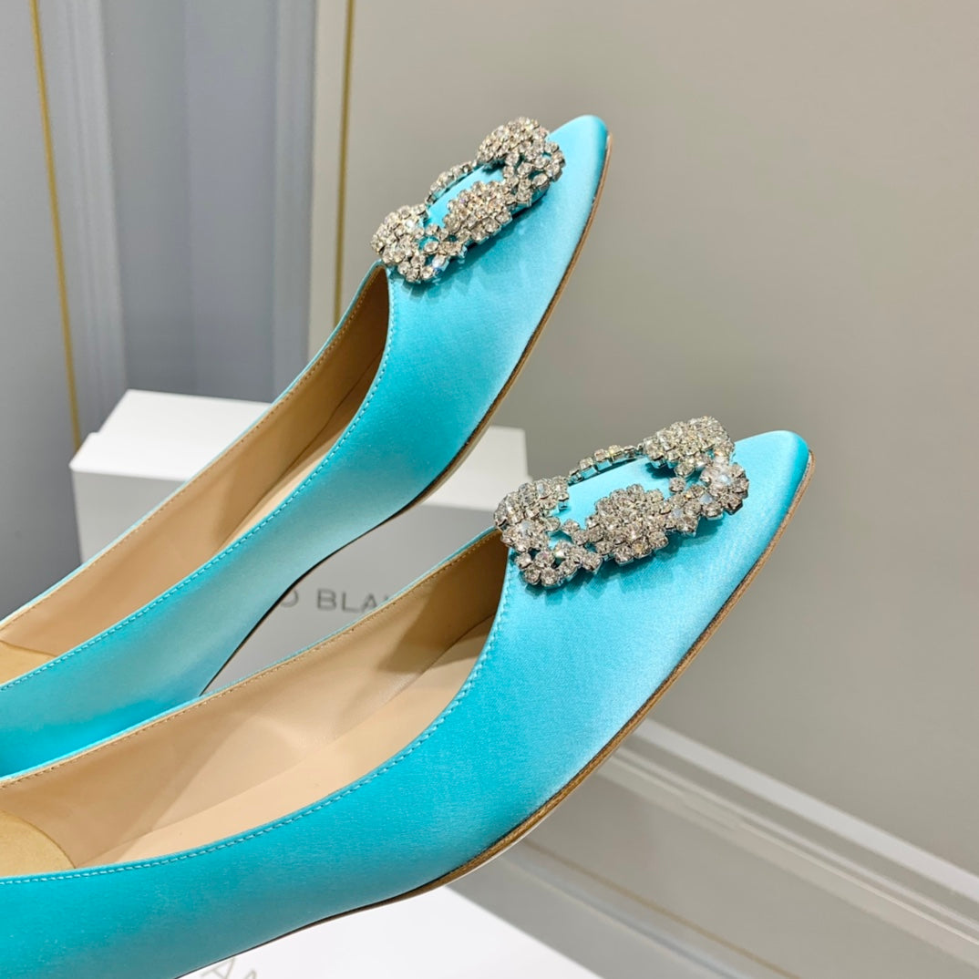 Manolo Diamond Buckle Pumps Electric Silk 327503