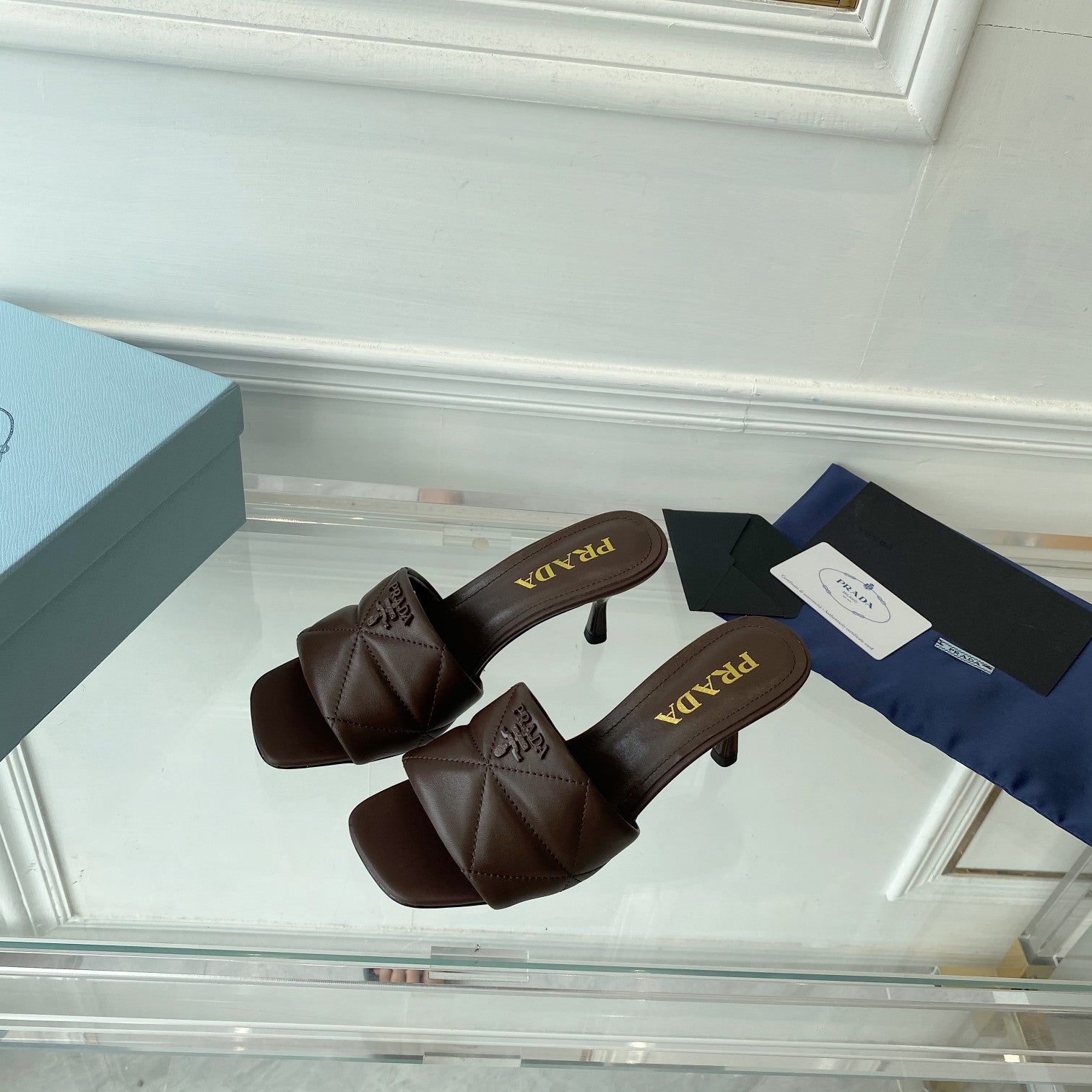 PRA QUILTED HIGH HEELS SANDALS 65 CHOCOLATE LAMBSKIN