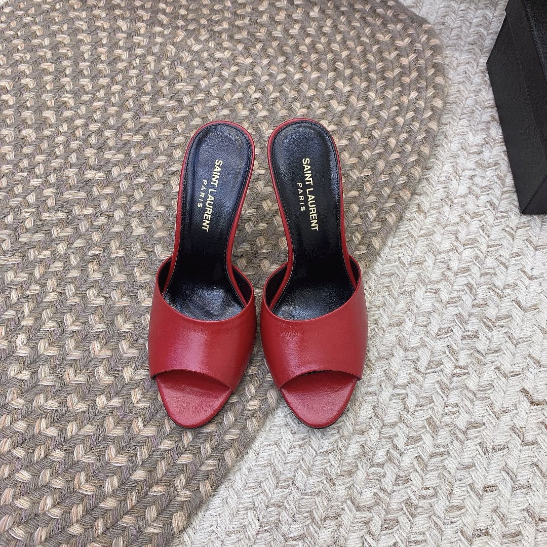 LA 16 HEELED MULES IN RED SMOOTH LAMBSKIN