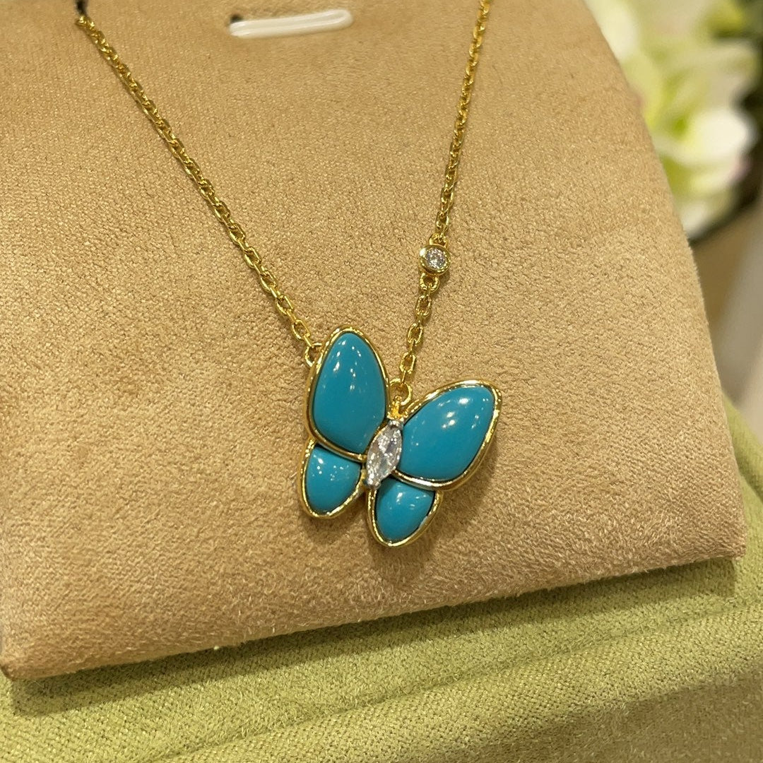 VCA Butterfly Turquoise Necklace Gold 1 Diamond