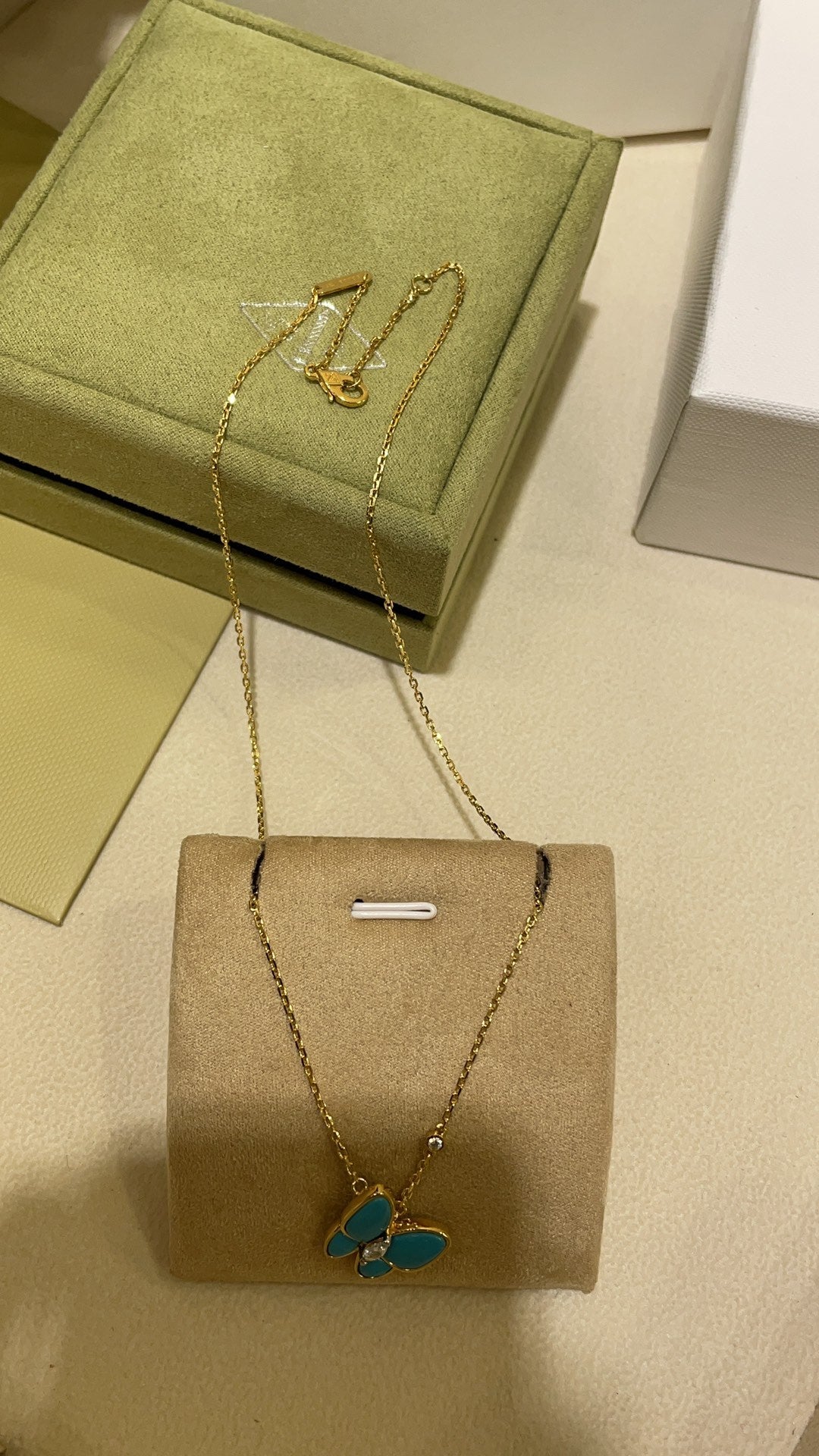 VCA Butterfly Turquoise Necklace Gold 1 Diamond