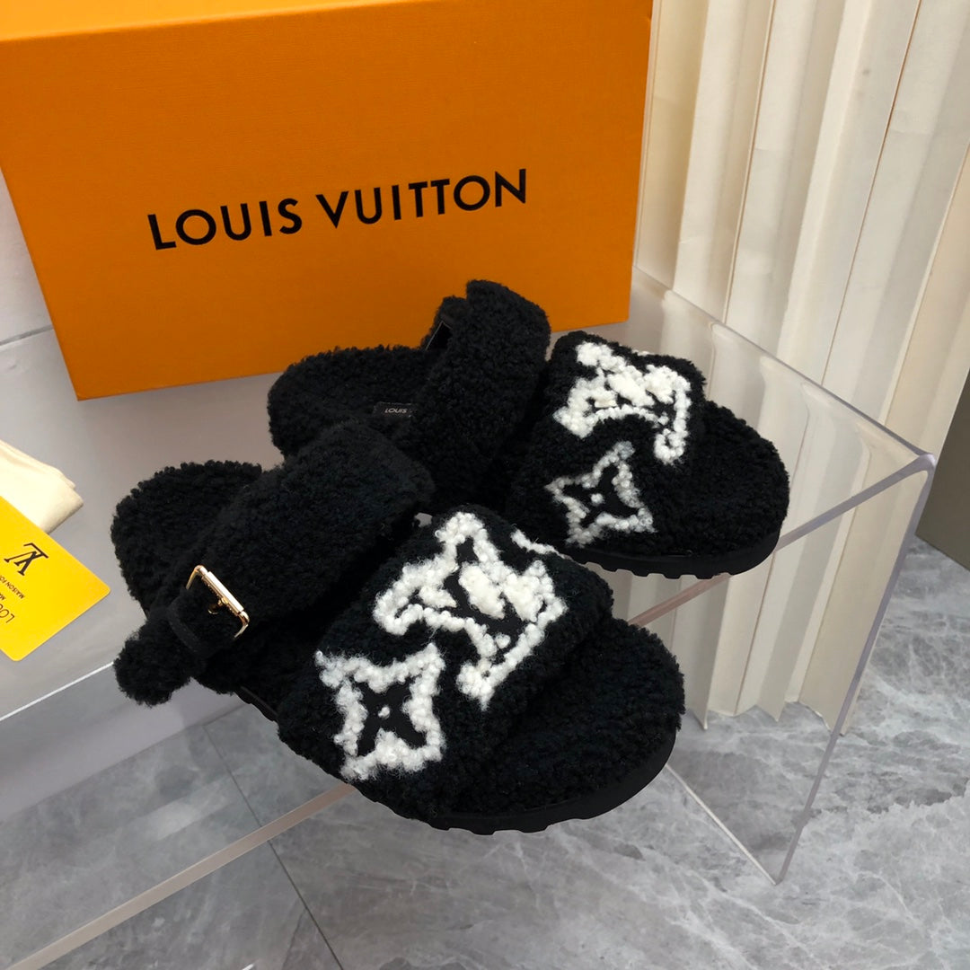 LV Paseo Flat Comfort Mule Black Wool