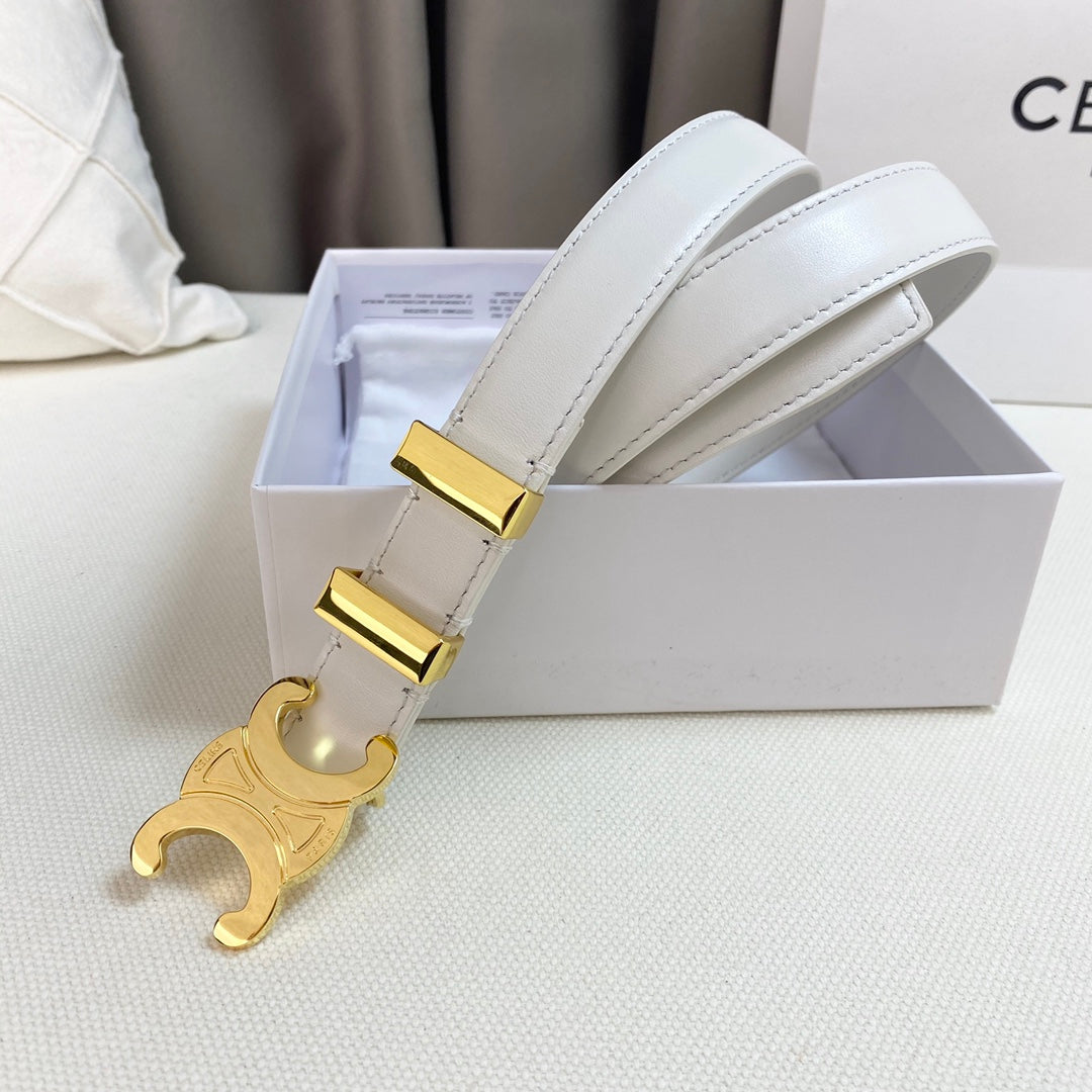 Medium Triomphe Belt 25mm White Calfskin Gold Loop Ghw