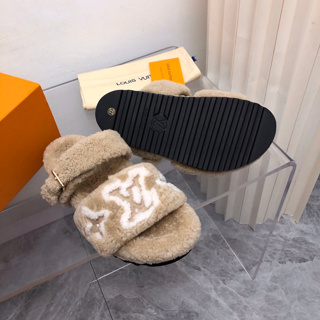 LV Paseo Flat Comfort Mule Light Brown Wool