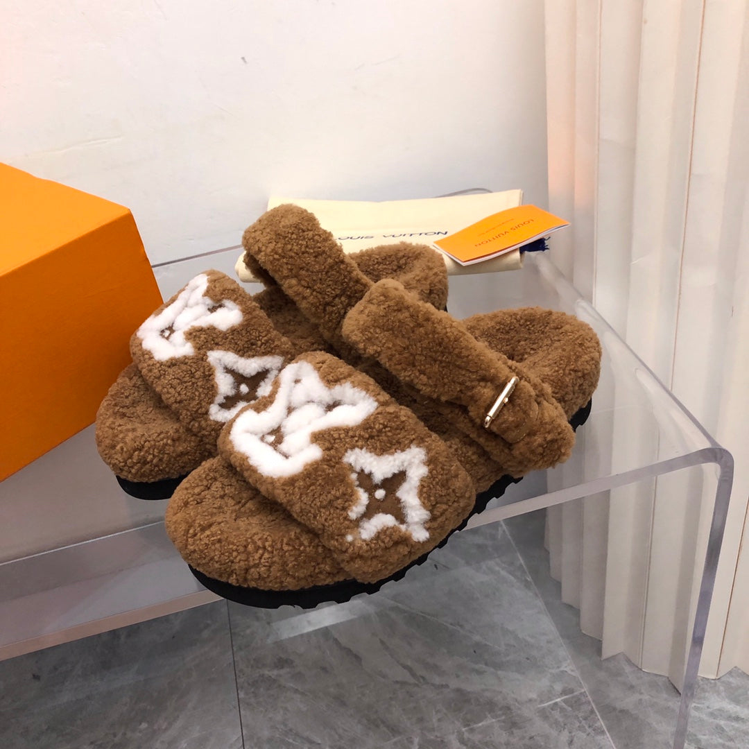 LV Paseo Flat Comfort Mule Dark Brown Wool