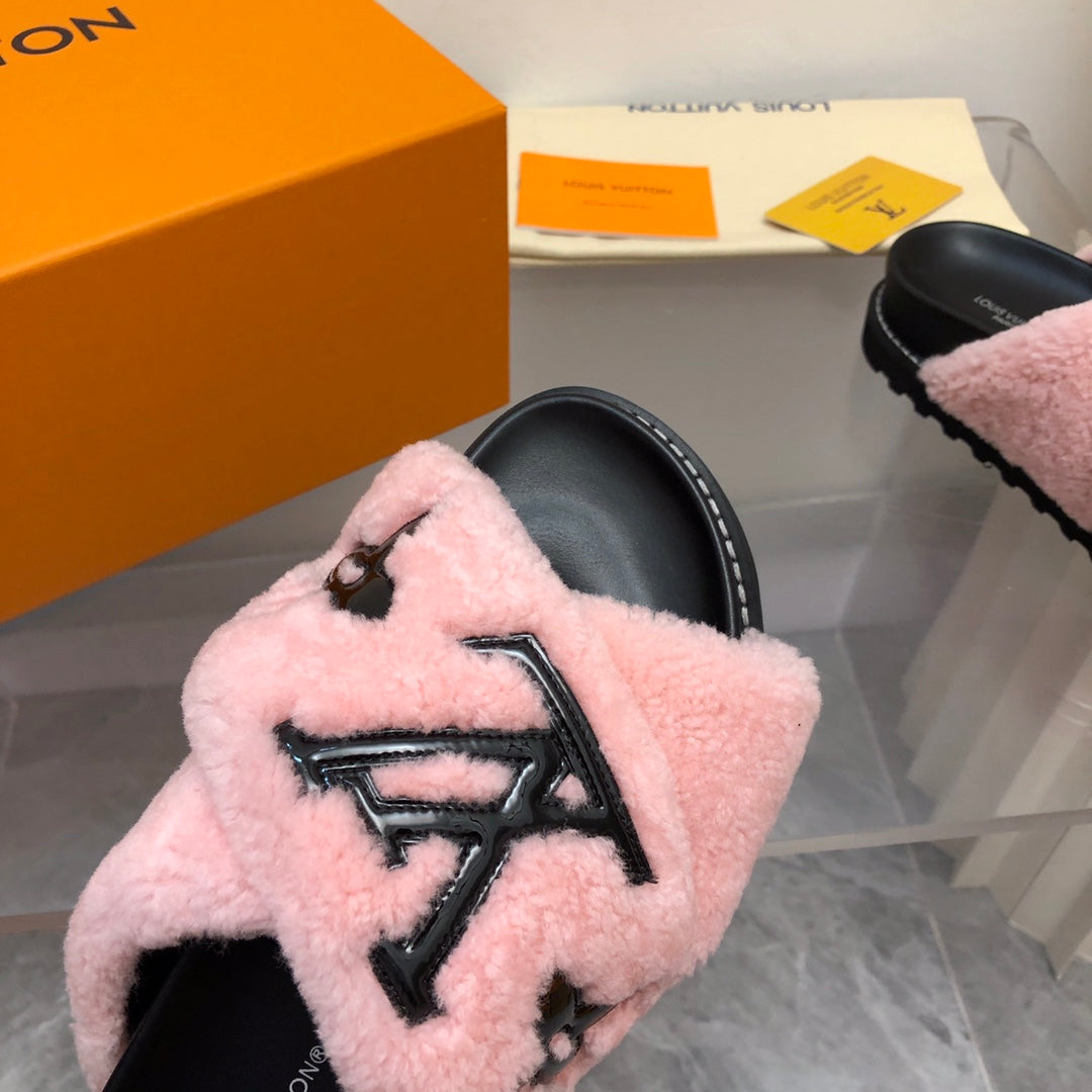 LV Paseo Flat Comfort Mule Pink Black Fleece