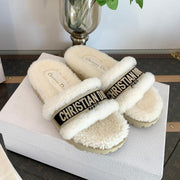 CD Dway Slide Black White Wool Fleece Lining And Canvas Fabric