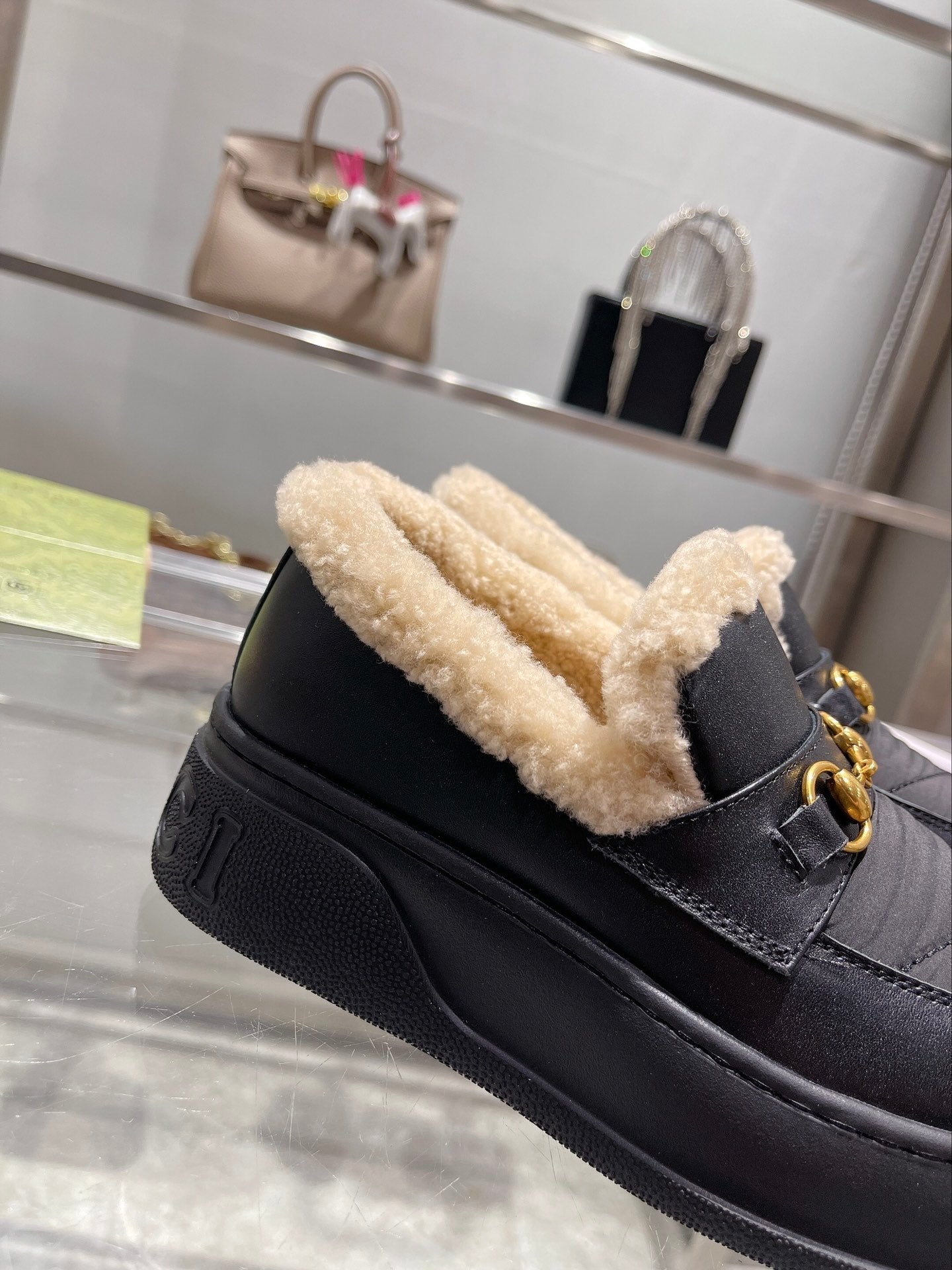 GG Snow Boots Black Calfskin Wool 576242