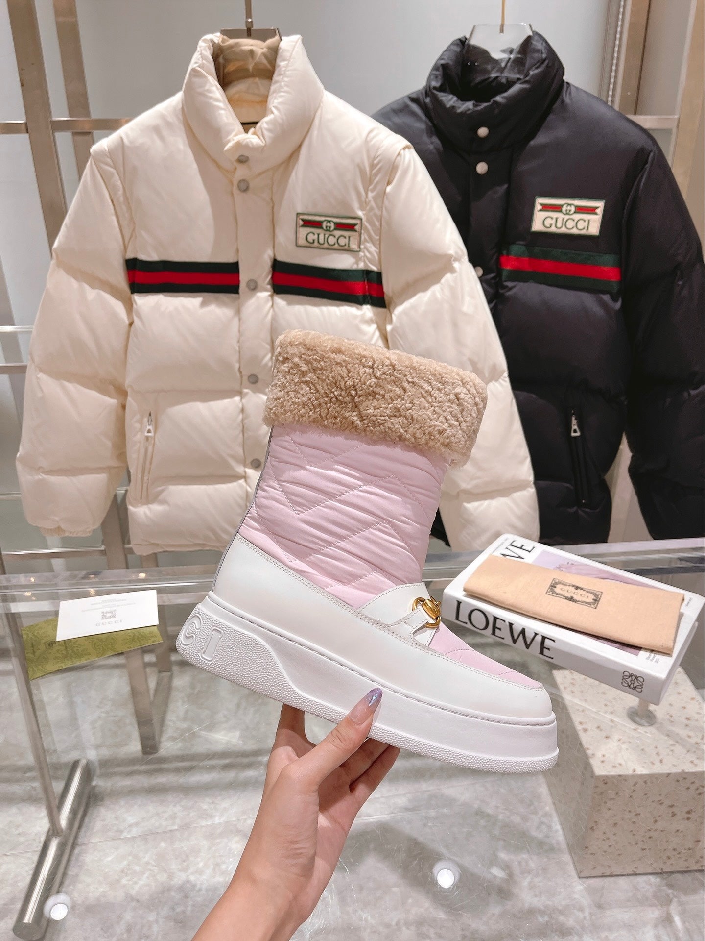 Gucci 2025 Boot Pink White Beige Wool Nylon Calfskin 564677