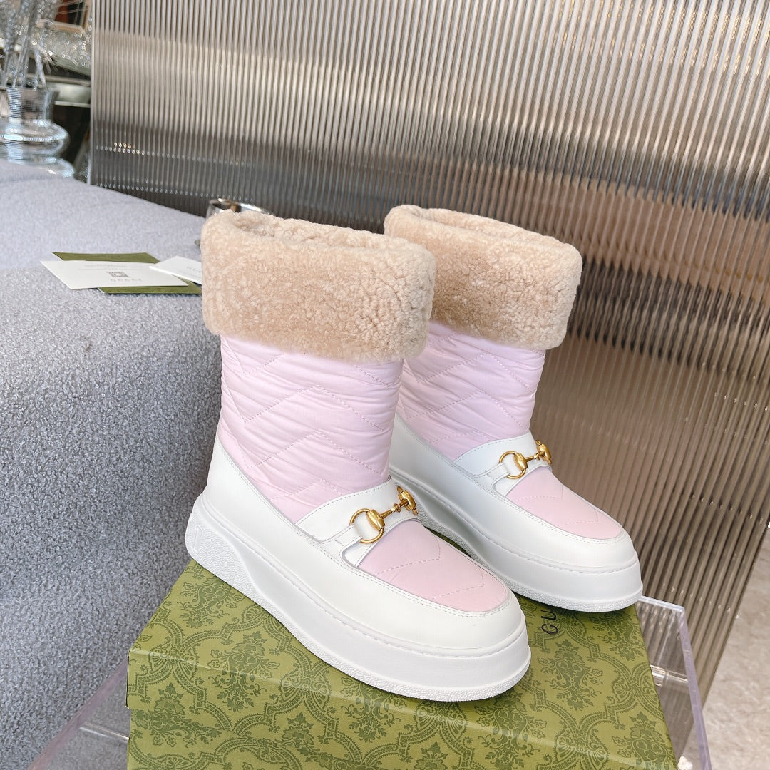 Gucci 2025 Boot Pink White Beige Wool Nylon Calfskin 564677