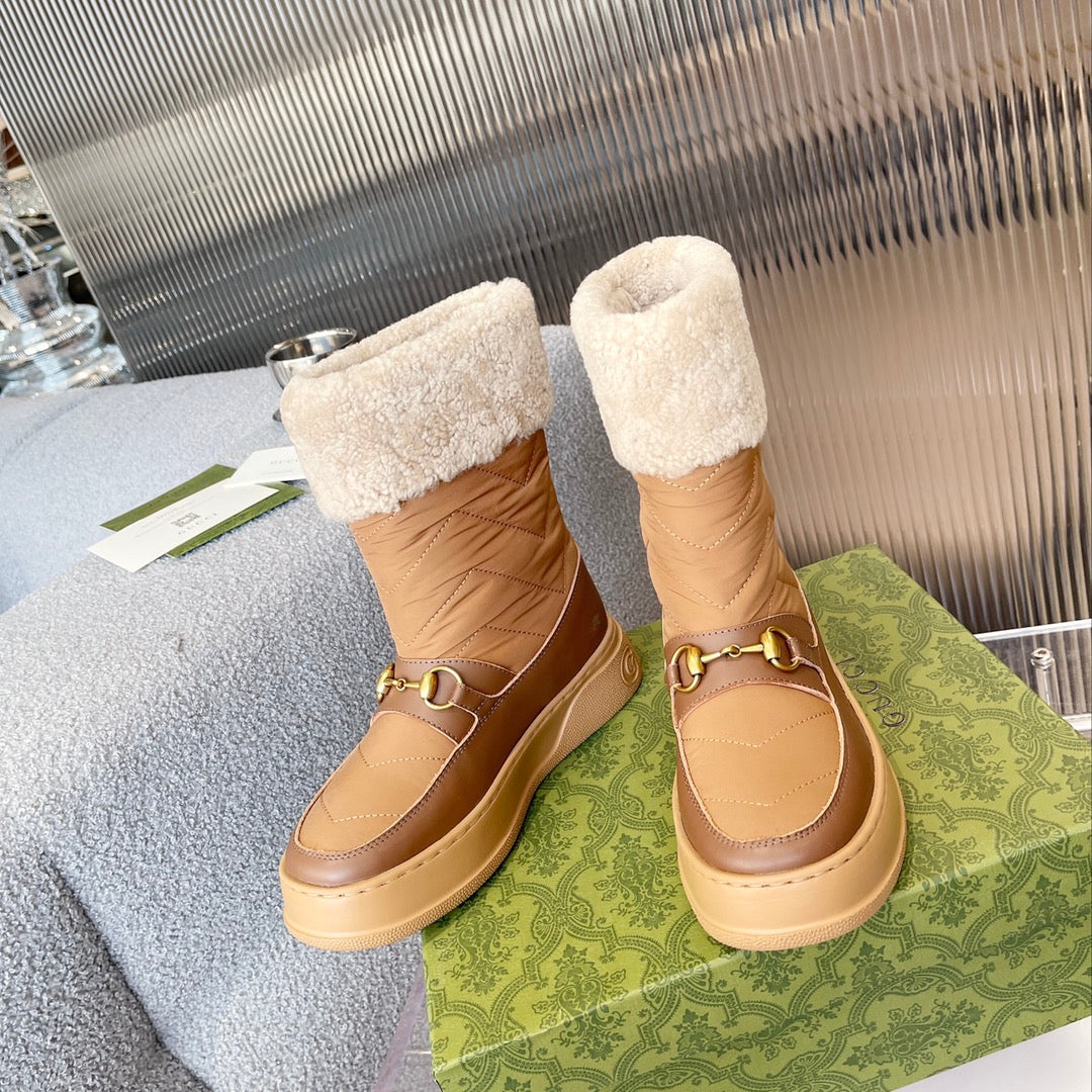 Gucci 2025 Boot Brown Beige Wool Nylon Calfskin 564680