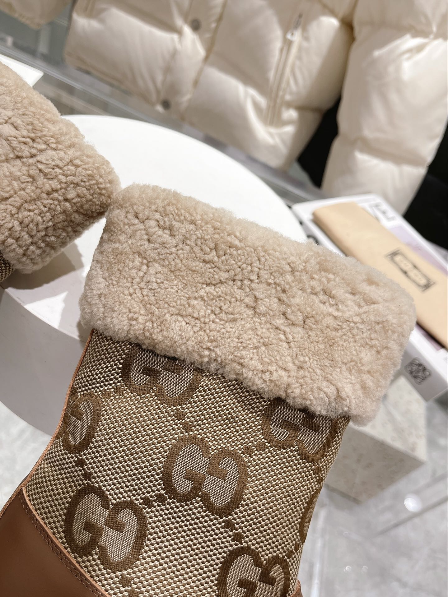 Gucci 2025 Monogram Boot Brown Beige Ebony Wool Canvas Calfskin 564684