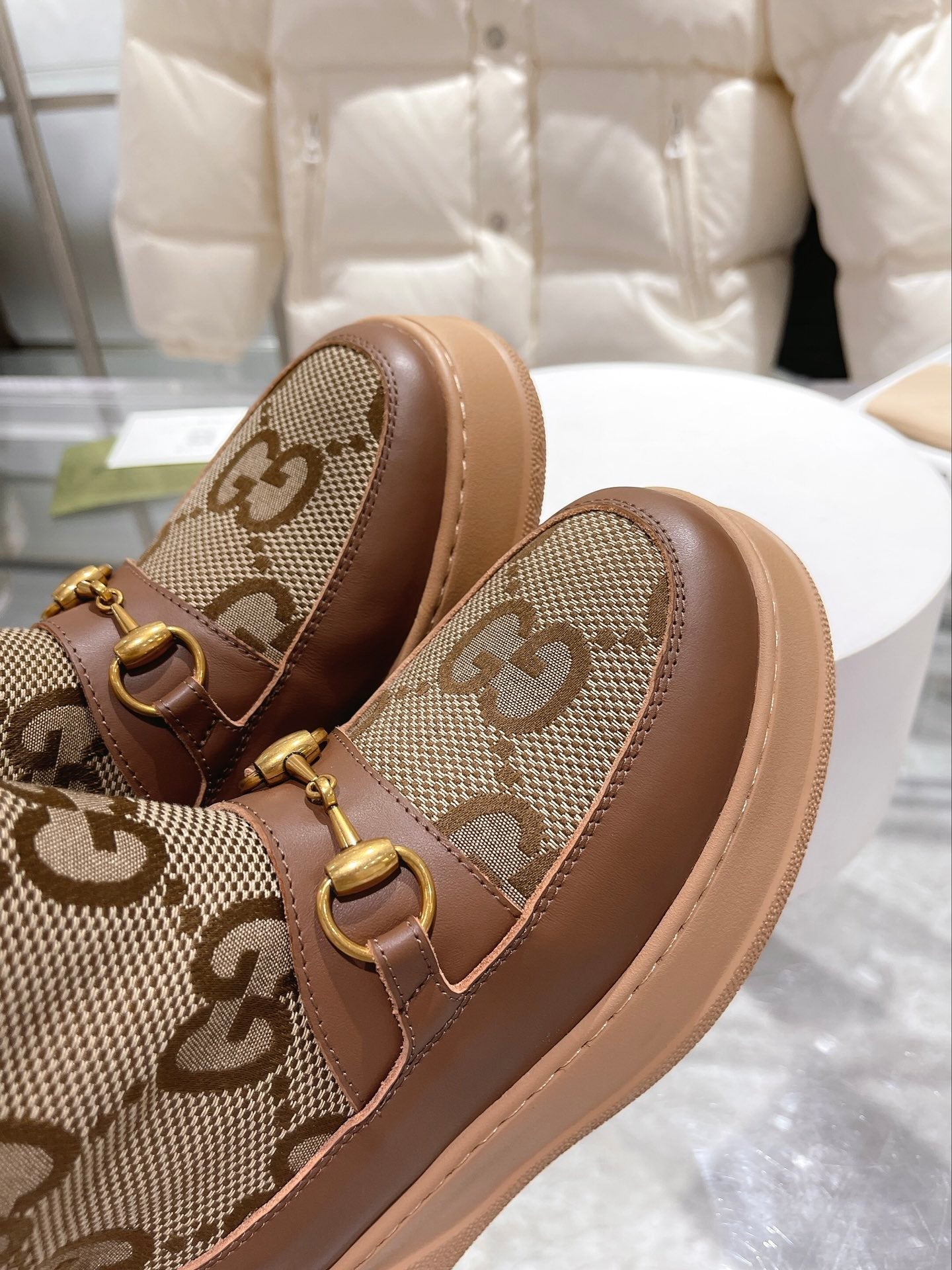 Gucci 2025 Monogram Boot Brown Beige Ebony Wool Canvas Calfskin 564684