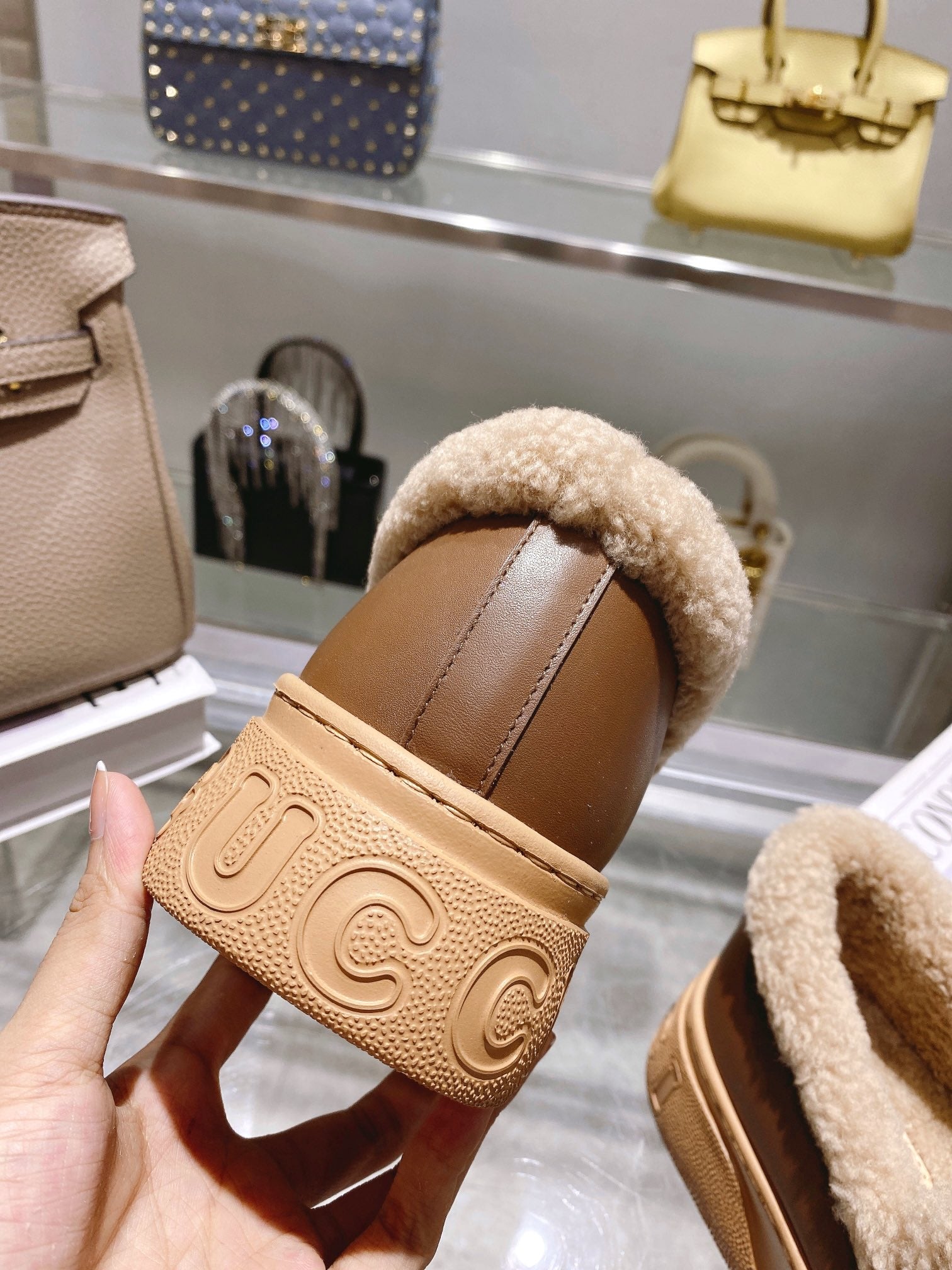 GG Snow Boots Brown  Patent Calfskin Wool 576237