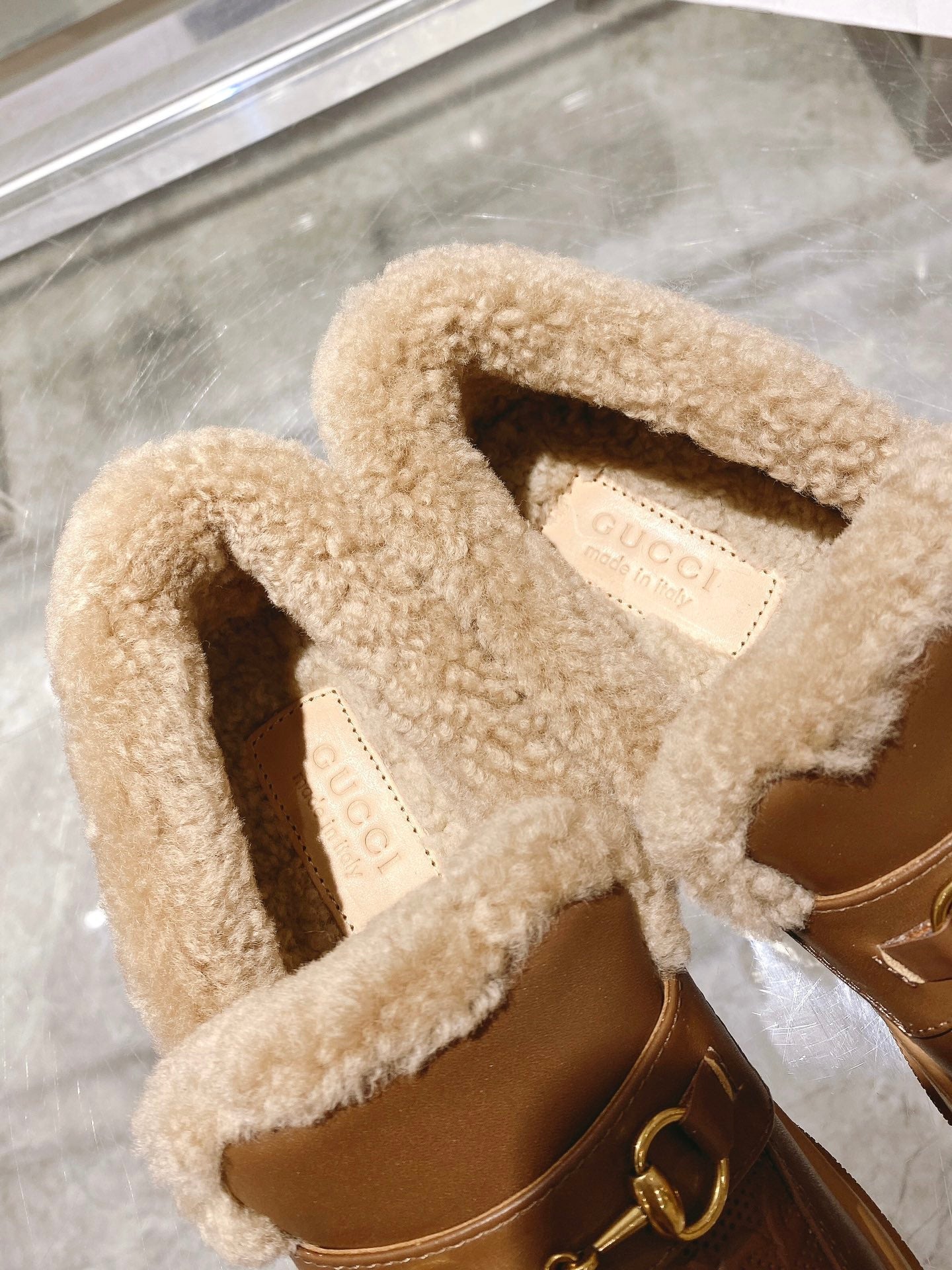 GG Snow Boots Brown Calfskin Wool 576240